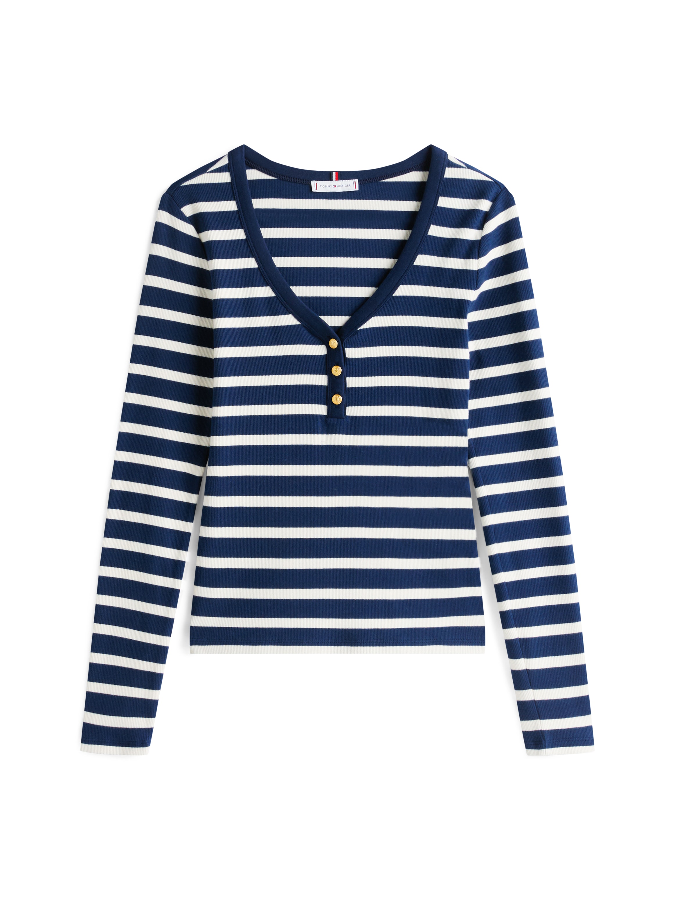 Tommy Hilfiger Langarmshirt »SLIM HENLEY GB SCOOP-NK LS«, mit Rippenstruktur, mit Metalllabel