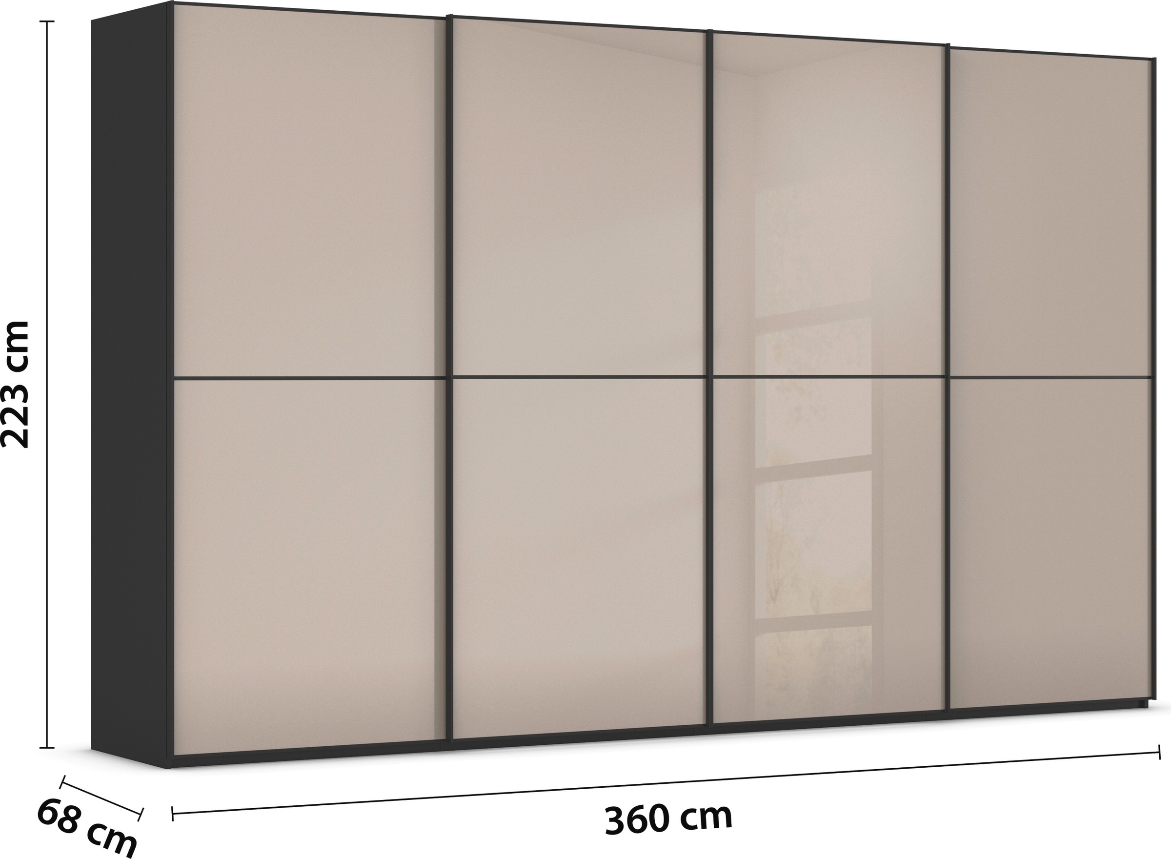 rauch Schwebetürenschrank »Kleiderschrank Schrank Garderobe Schlafzimmerschrank SCALE-DUO«, edle zweigeteilte Türen Glas-Front mit 3 Zierleisten MADE IN GERMANY