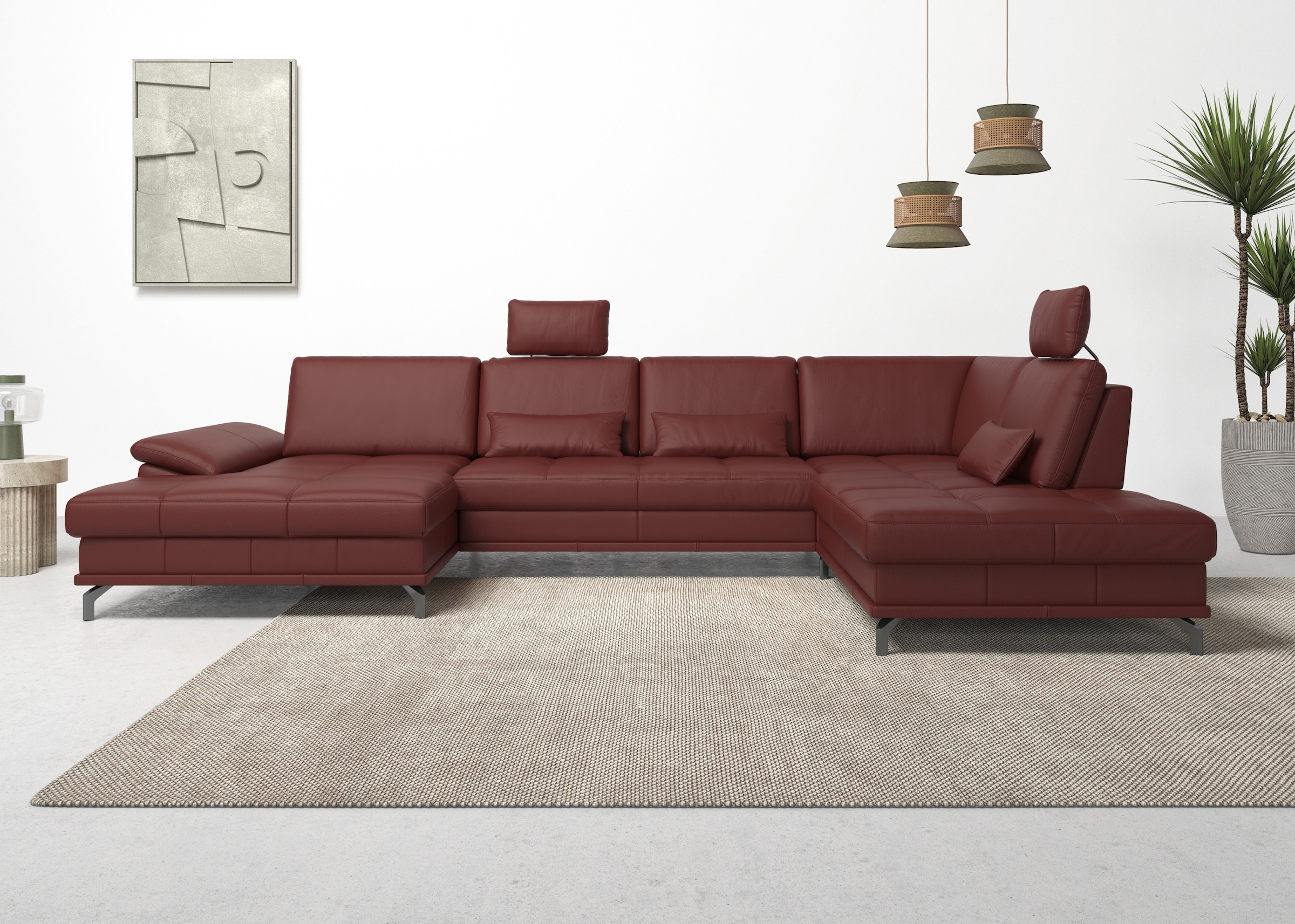 Places of Style Wohnlandschaft »Costello U-Form, mit Sitztiefenverstellung, Armteilverstellung und«, 3 Nierenkissen, optional Bettfunktion und Bettkasten