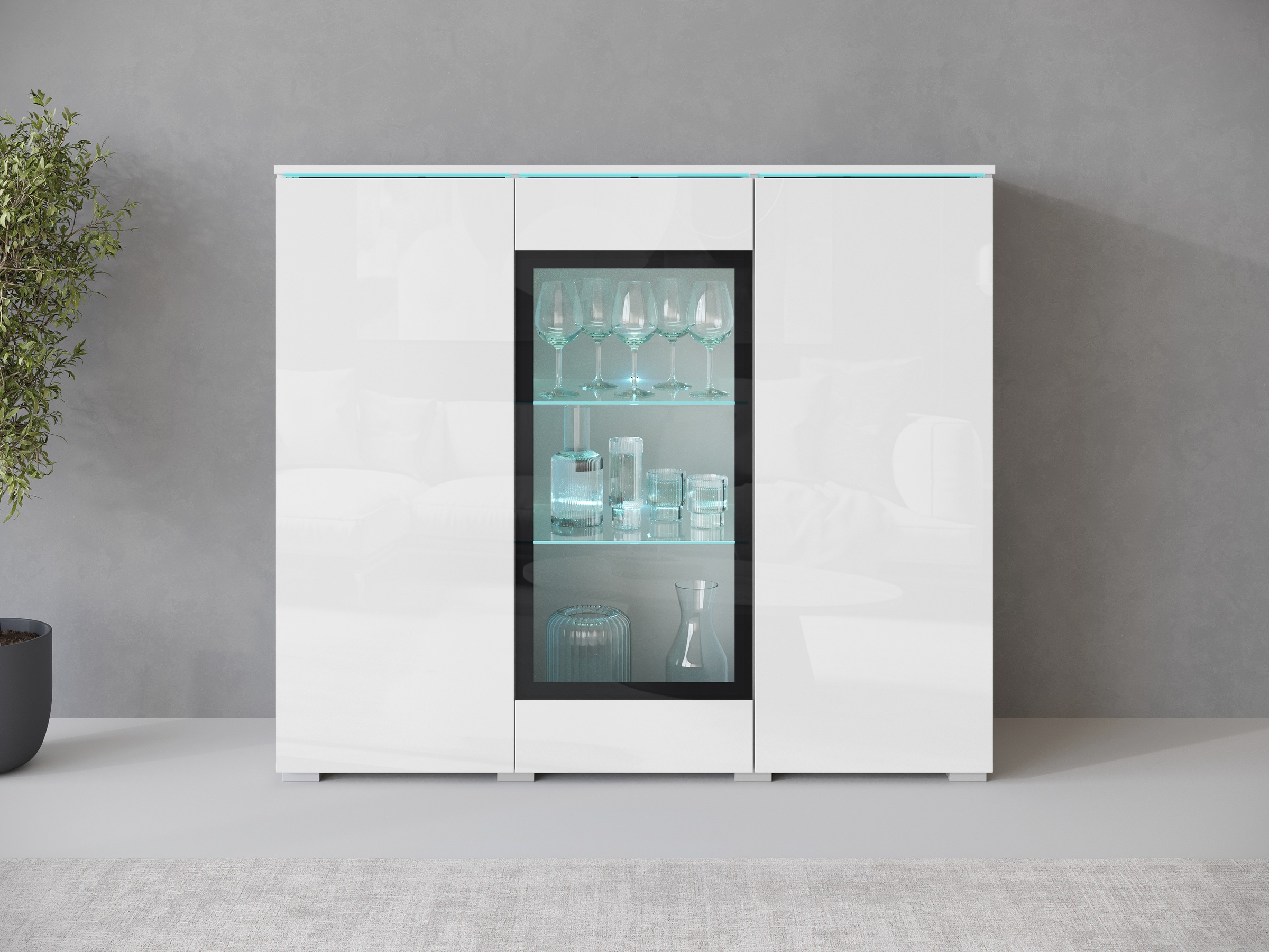 Highboard HOME AFFAIRE, B:120cm H:103,3cm T:39,5cm, weiß, Wohnzimmer, Sideboards, "Vera", Highboard mit 4 Türen, 9 Fächern, verglasten Türen