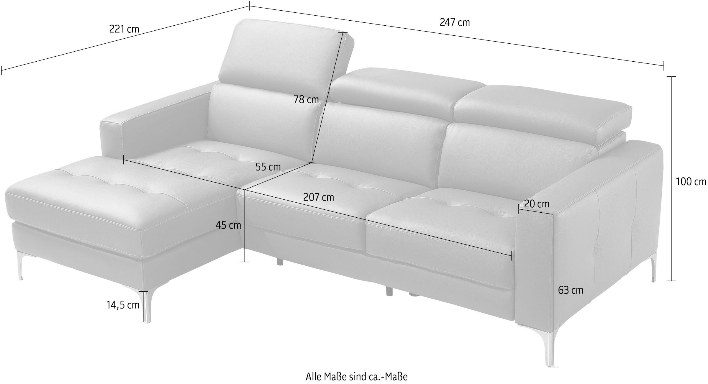 Egoitaliano Ecksofa »Matt, erstklassiger Sitzkomfort, aufwendige Detailverarbeitung, L-Form«, mit verstellbaren Kopfteilen zum Relaxen
