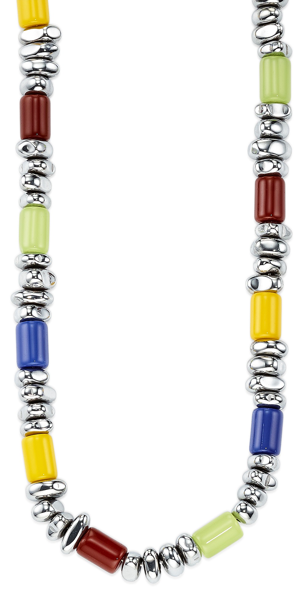 FIRETTI Damen Edelstahlkette "mit bunten Hämatit", Edelstahl, L: 54 B: 6,1mmedelstahlfarben, gelb, braun, grün, blau, Edelstahl, B:6,1mm, Halsketten,