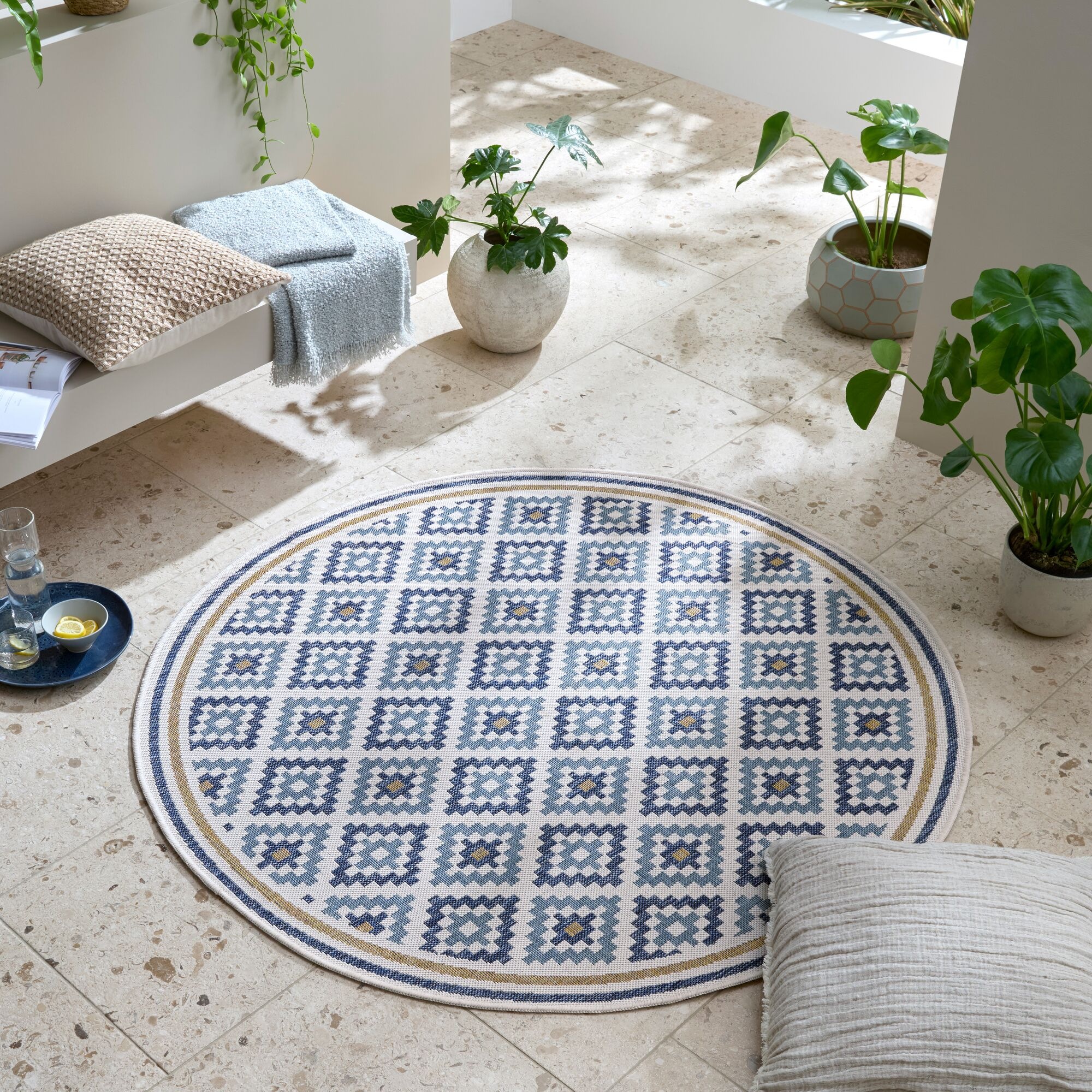 FLAIR RUGS Teppich "ZiaTrellis" rund 4 mm Höhe Zia Trellis Indoor Outdoor-Teppich