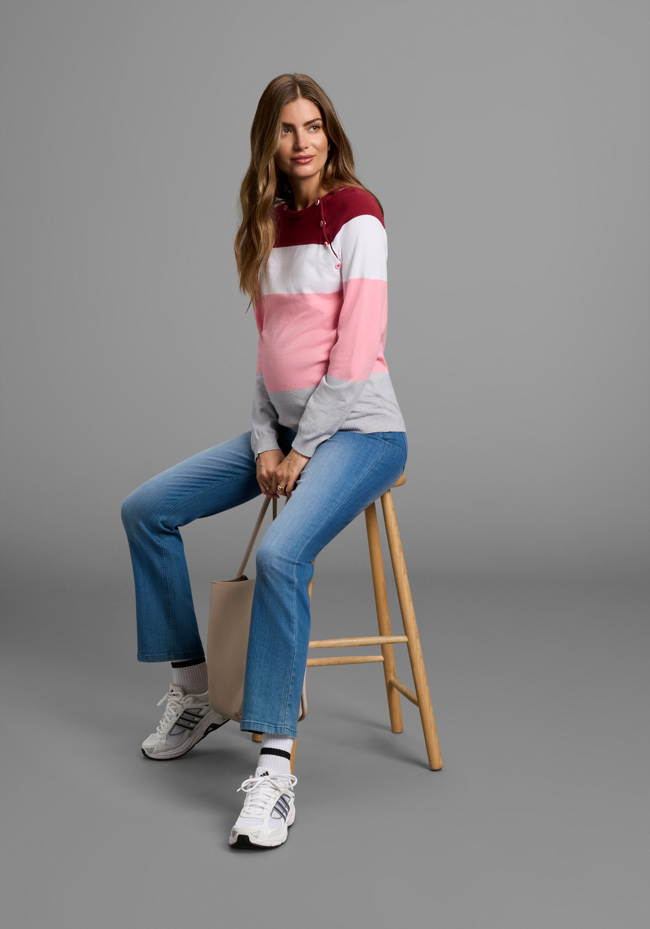Neun Monate Umstandspullover »Ringel-Pullover für Schwangerschaft und Stillzeit«, Umstands-Pullover mit praktischer Öffnung