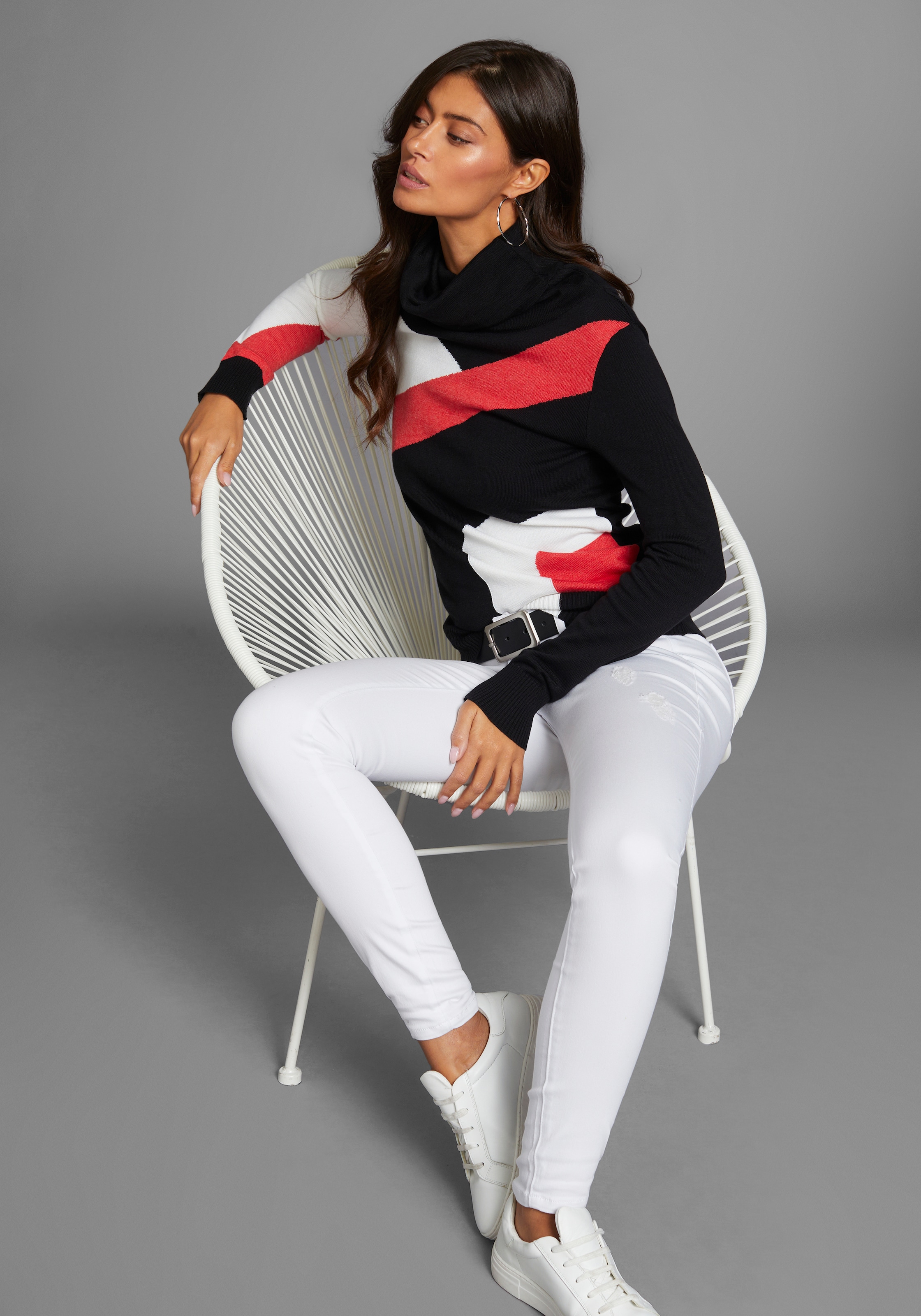 Laura Scott Schalkragenpullover, mit Colorblock - NEUE KOLLEKTION