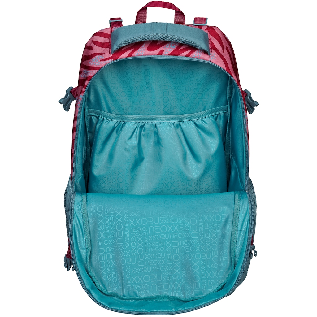 neoxx Schulrucksack »Active, Berry Vibes«, reflektierende Details-Floureszierende Flächen, aus recycelten PET Flaschen