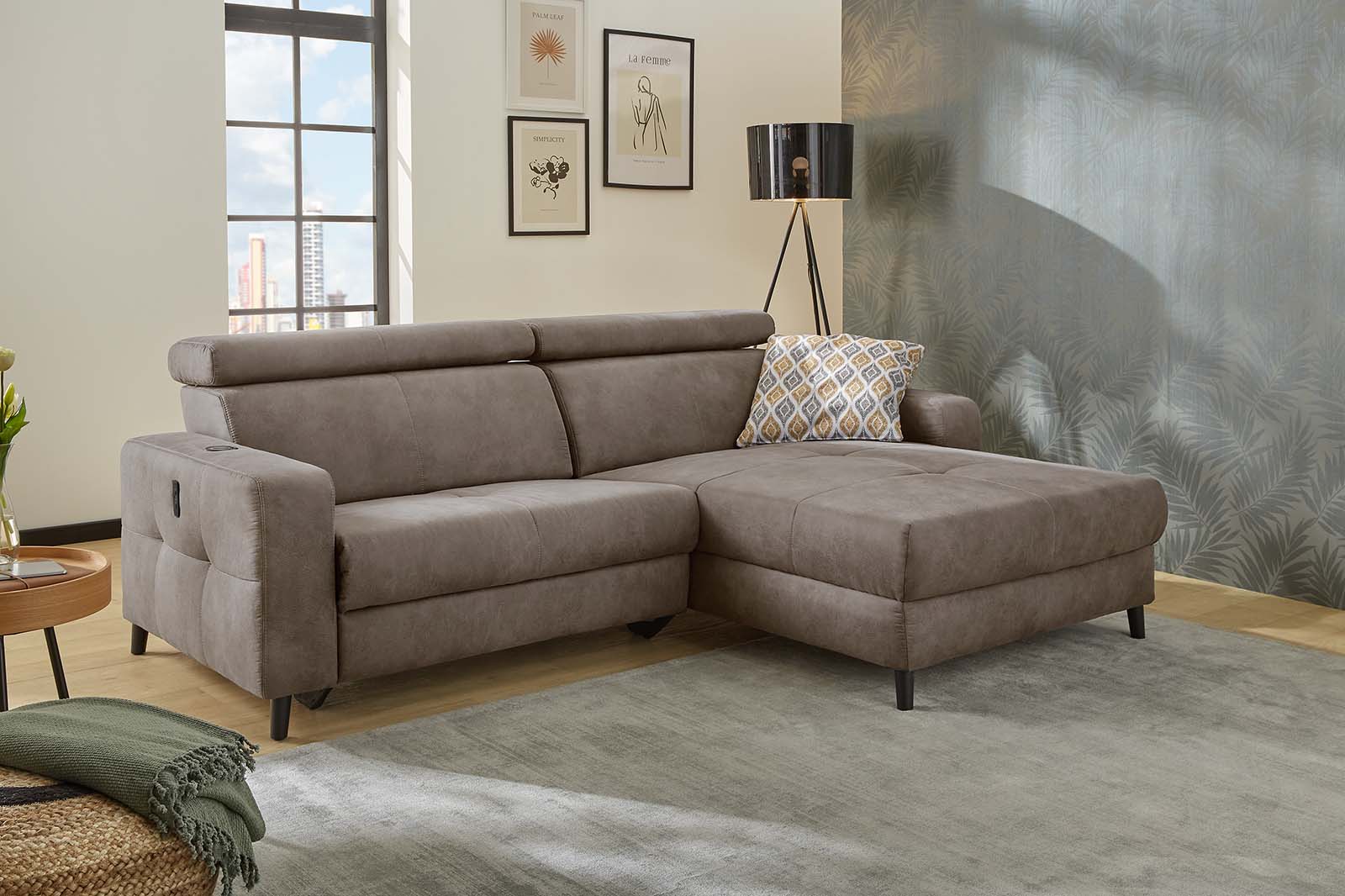 Jockenhöfer Gruppe Ecksofa "Doppio L-Form, B: 247 cm, mit elektr. Relaxfunktion und" Kopfteilverstellung, USB-Anschluss, induktive Ladestation & Zierkissen
