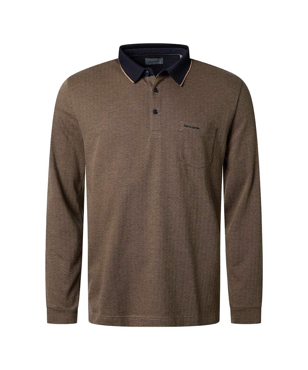 Pierre Cardin Langarm-Poloshirt, mit Fischgratmuster