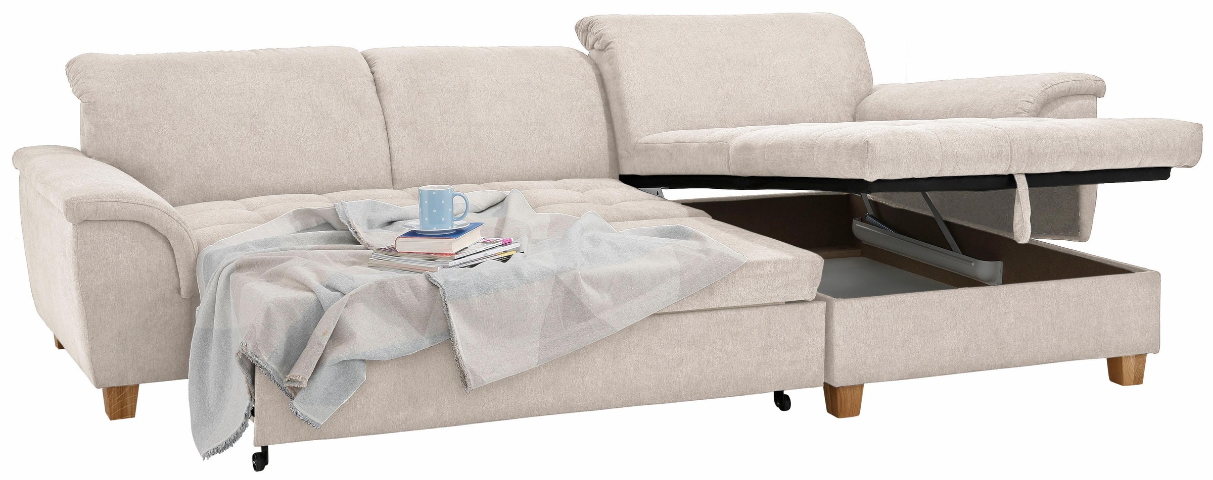 Home affaire Ecksofa »Lyla L-Form«, mit Recamiere, wahlweise mit Rückenfunktion und zusätzlich mit Bett