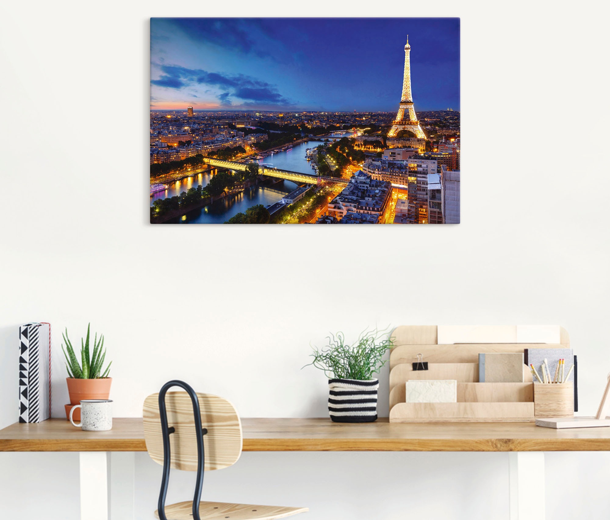 Artland Wandbild »Eiffelturm und Seine am Abend, Paris«, Paris, (1 St.), als Alubild, Outdoorbild, Leinwandbild, Poster, Wandaufkleber