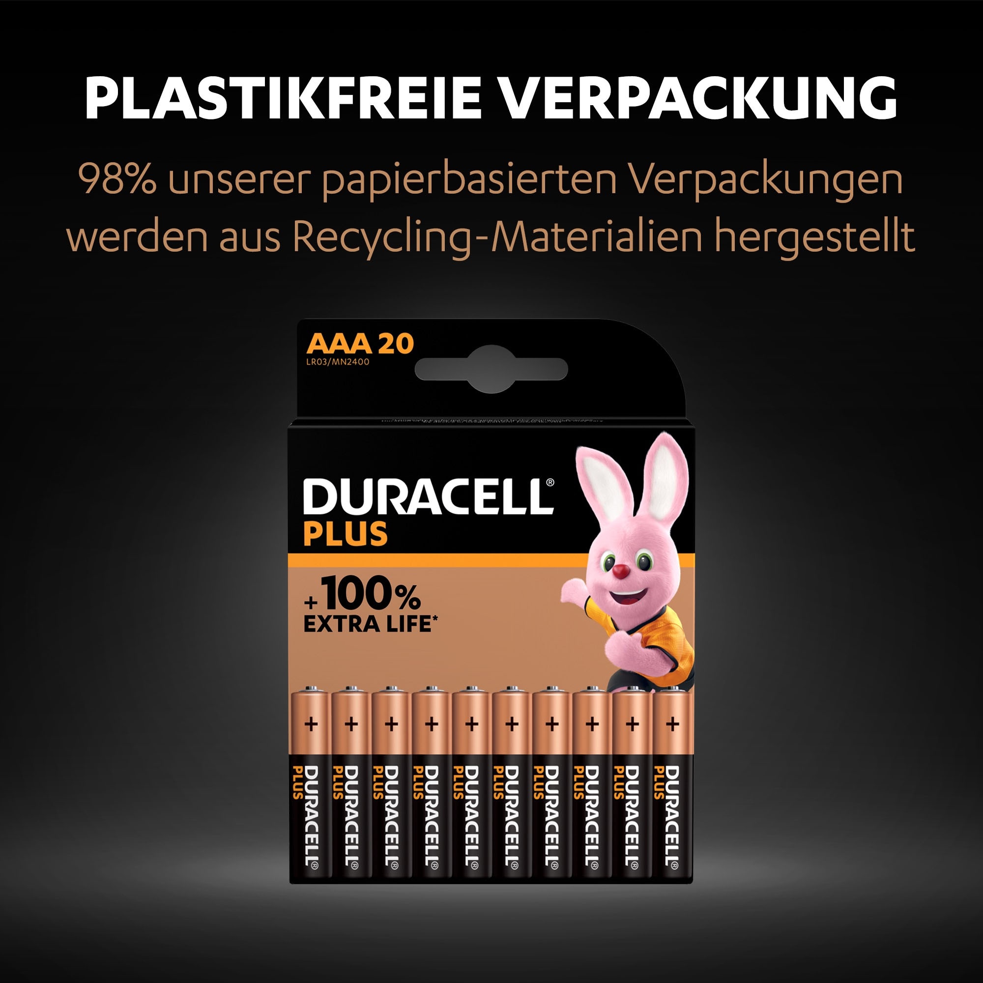 Duracell Batterie »20er Pack Plus Alkaline, Micro, AAA, LR03«, 1,5 V, (Set, 20 St.)