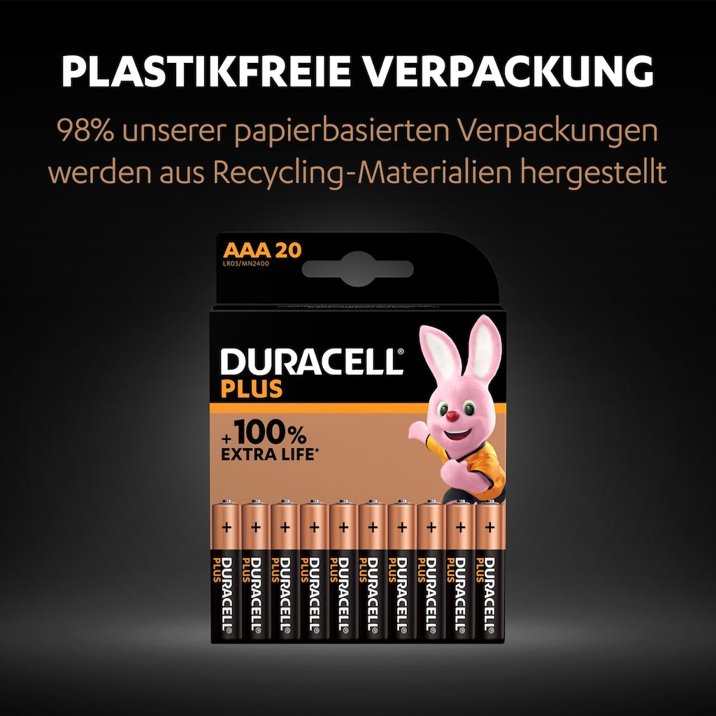 Duracell Batterie »20er Pack Plus Alkaline, Micro, AAA, LR03«, 1,5 V, (Set, 20 St.)