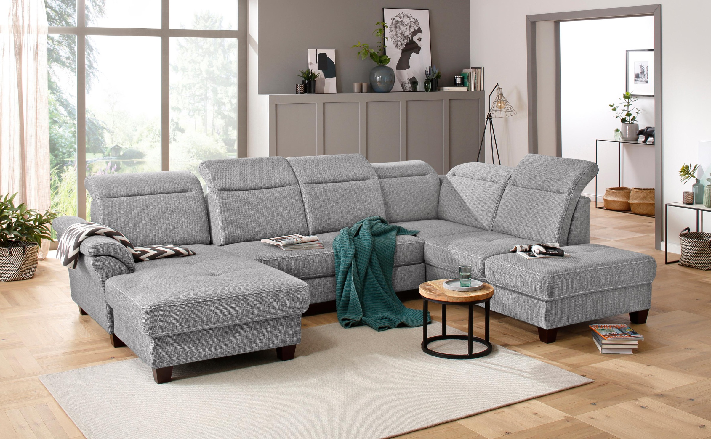 Home affaire Wohnlandschaft "Solvei U-Form" Sitztiefenverstellung und Feder günstig online kaufen