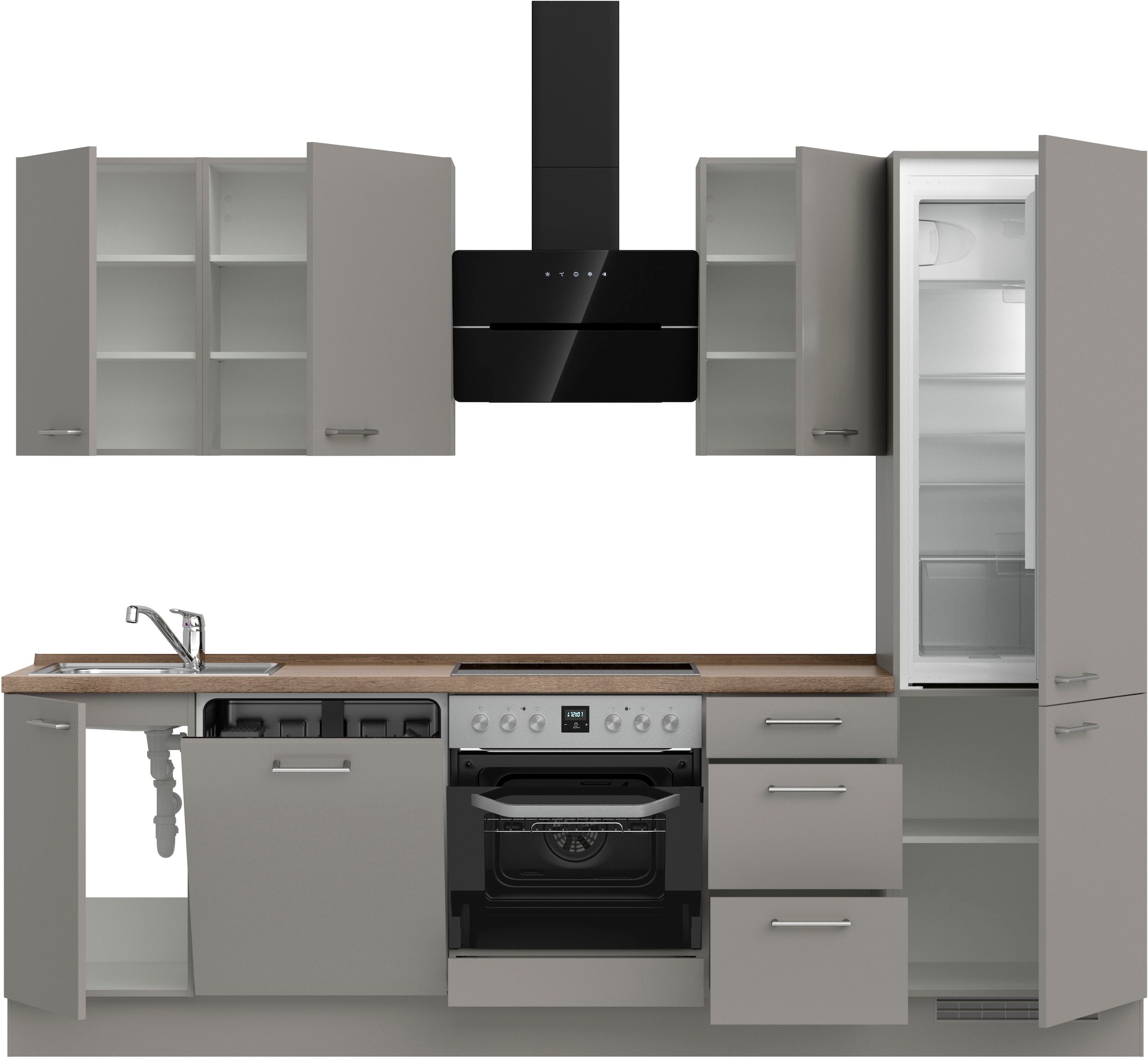nobilia® Küchenzeile »"Laser II", Ausrichtung wählbar, Breite 270 cm«, vormontiert, wahlw. mit unterschiedlichen E-Geräten-Sets