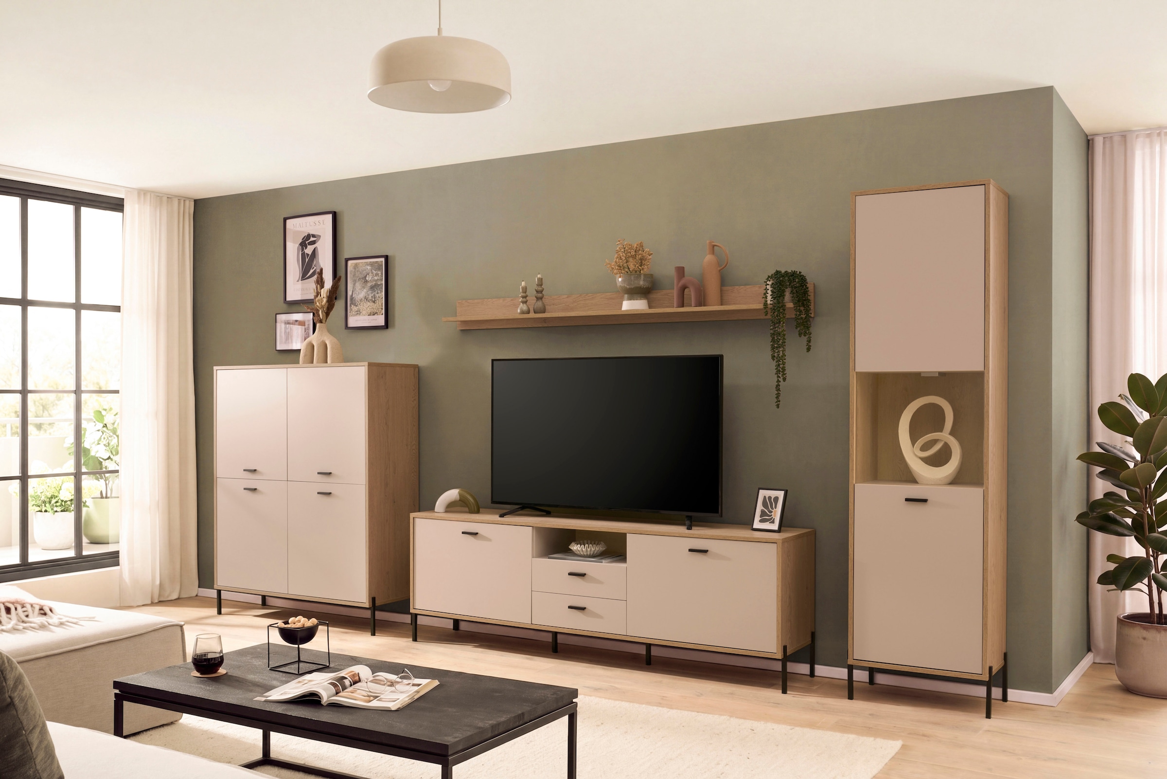 Home affaire Wohnwand »Fredericia, moderne Anbauwand, Komplettset in Kaschmir« Set, 4 Stk. tlg.