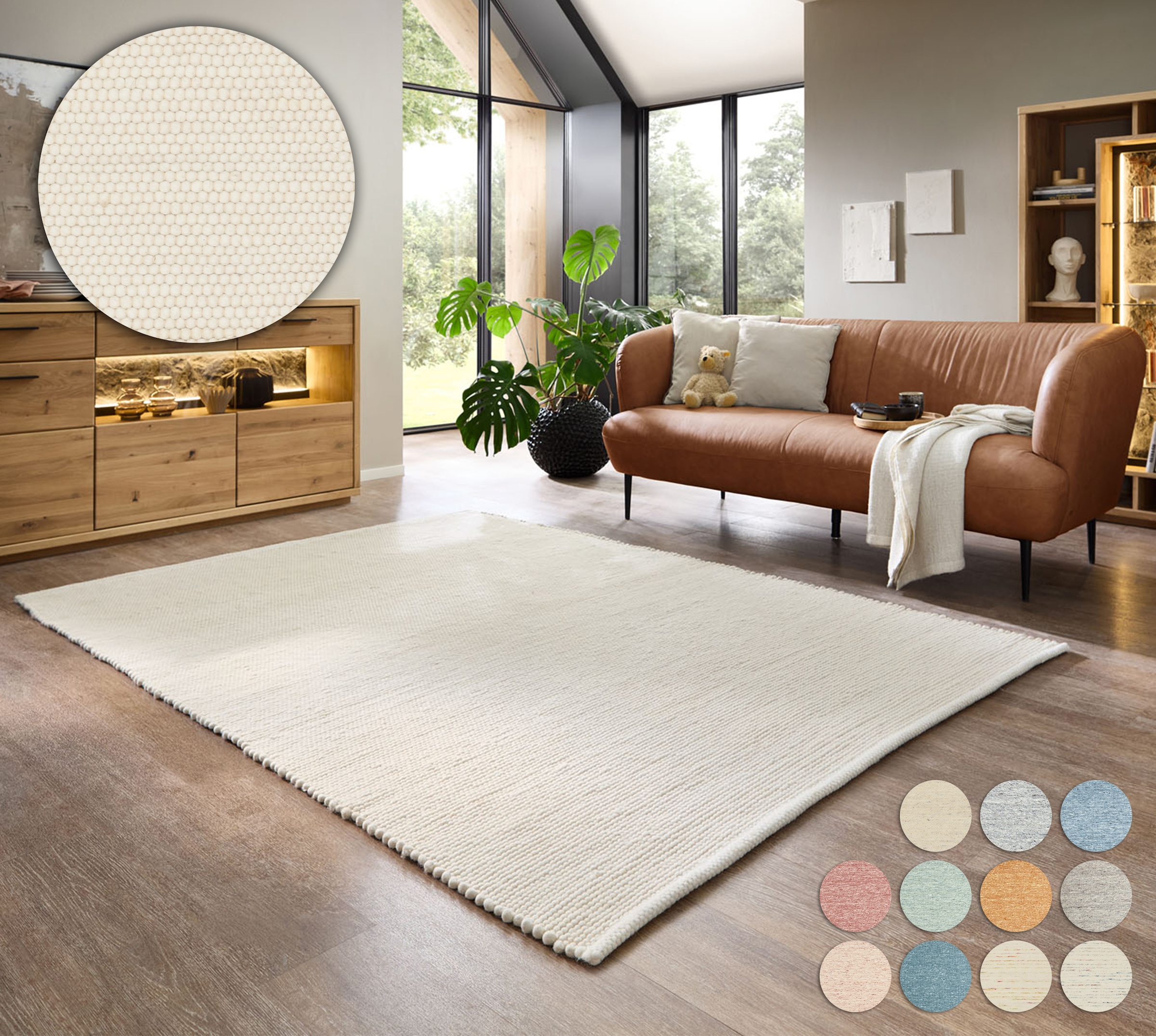 Wollteppich OTTO HOME "Pirker", beige (natur weiß), B:120cm H:12mm L:180cm, Schurwolle, Teppiche, Wendeteppich, meliert, reine Wolle, handgewebt, Scandi, Wohnzimmer