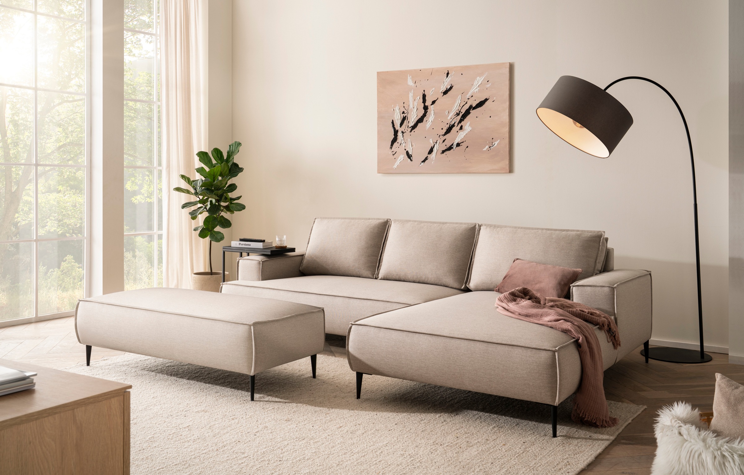andas Sitzgruppe »TVINNU, Polsterecke L-Form, Schlaffunktion, mit Hocker«, (Set, 2 tlg.), stellbar zum Schlafsofa (Krokodilverbinder)