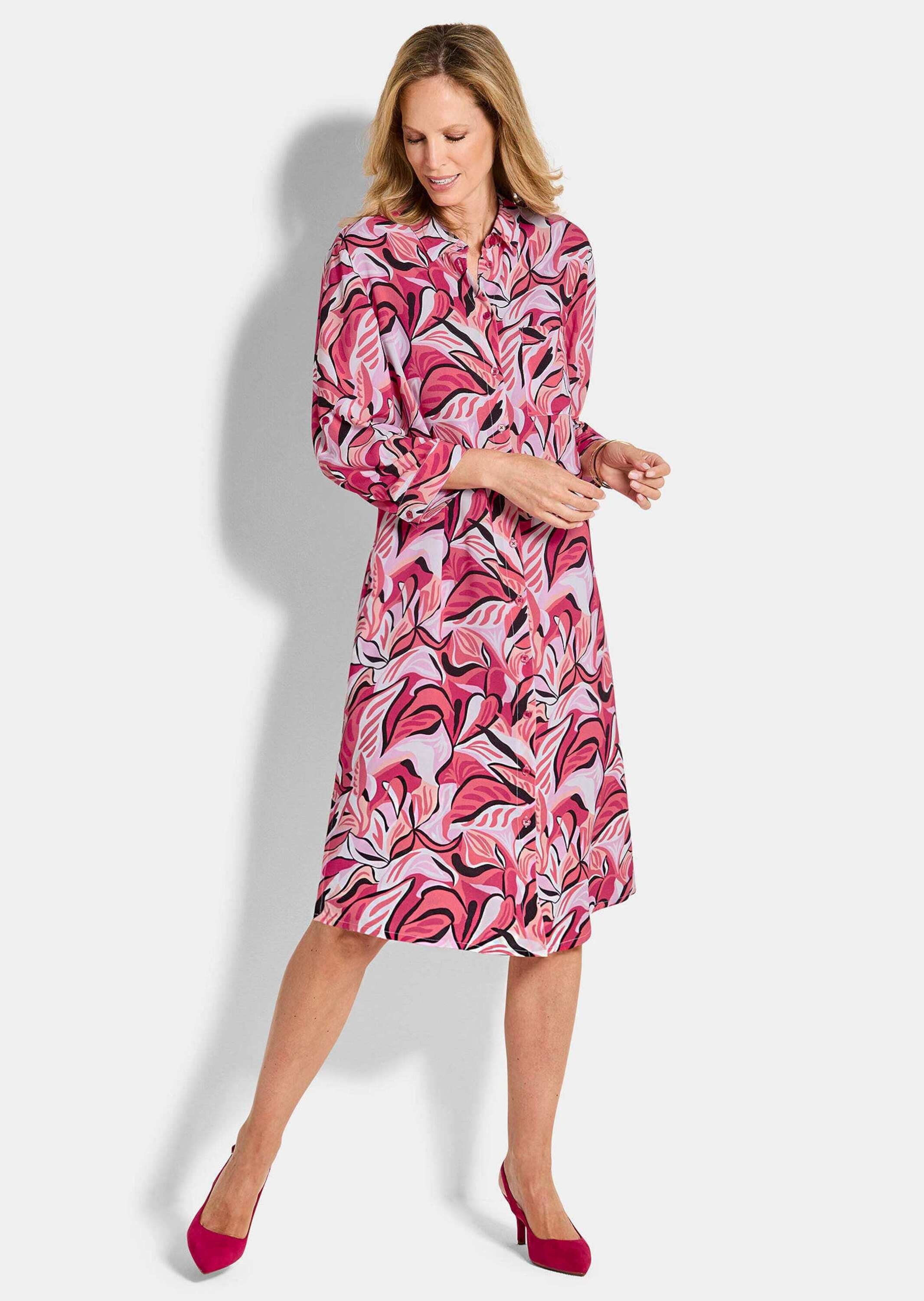 GOLDNER Sommerkleid "Kurzgröße Hemdblusenkleid mit Blätterprint" günstig online kaufen