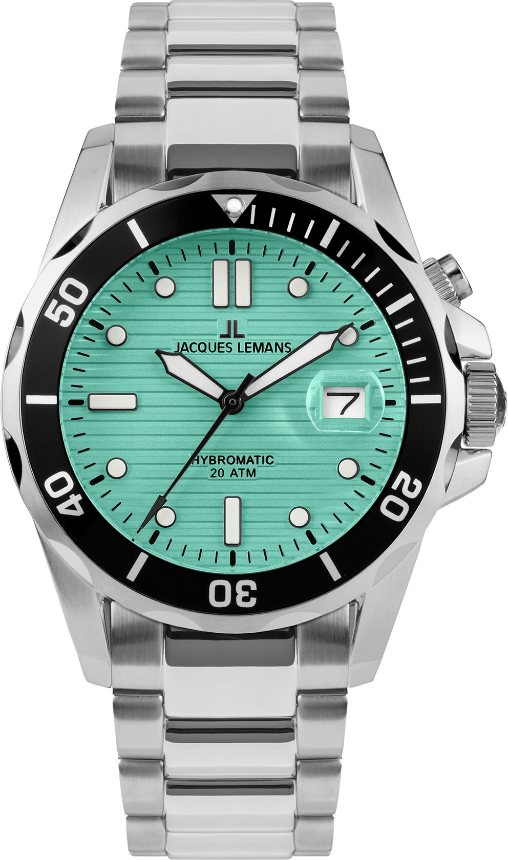 JACQUES LEMANS Herren Kineticuhr "Hybromatic", silber, Armbanduhren, Armbanduhr, Herrenuhr, Edelstahlarmband, analog, Tag