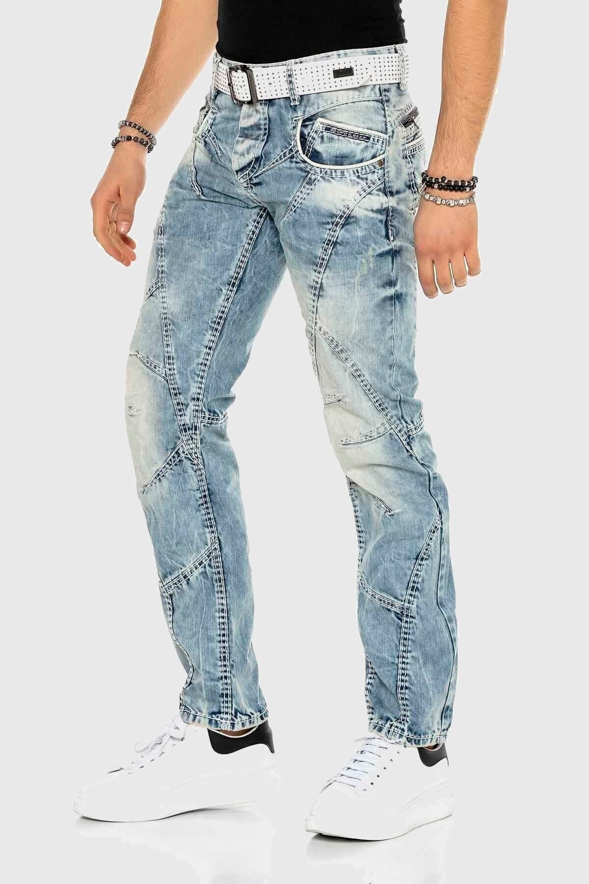 Regular-fit-Jeans CIPO & BAXX "Jeans", Herren, Gr. 42, Länge 32, blau, 100% Baumwolle, unifarben, regular fit lang, Jeans, mit moderner Waschung 3