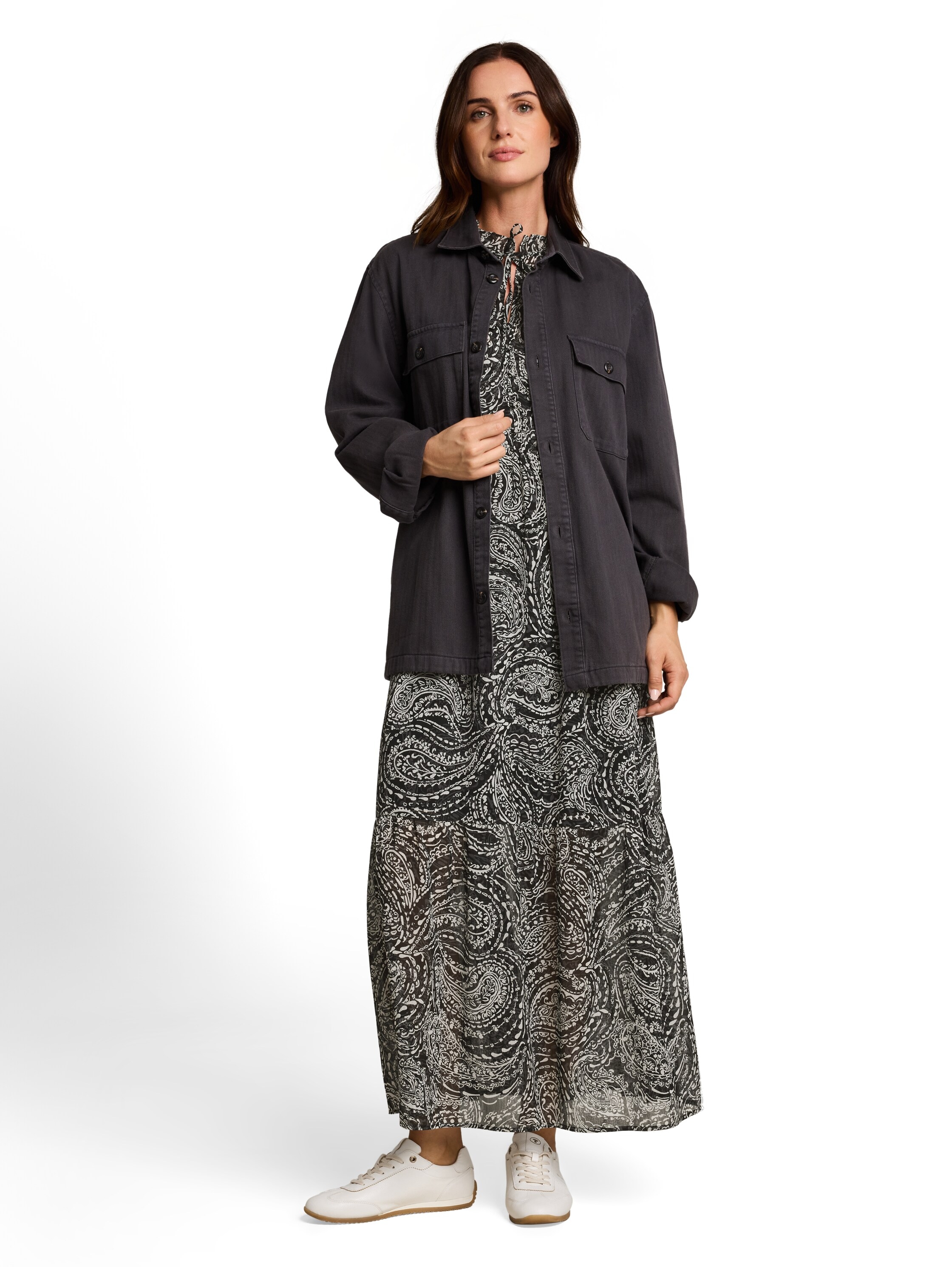 TOM TAILOR Maxikleid »Loose maxi« Ohne Taschen Langarmkleid mit Paisley-Muster / Viskose-Futter