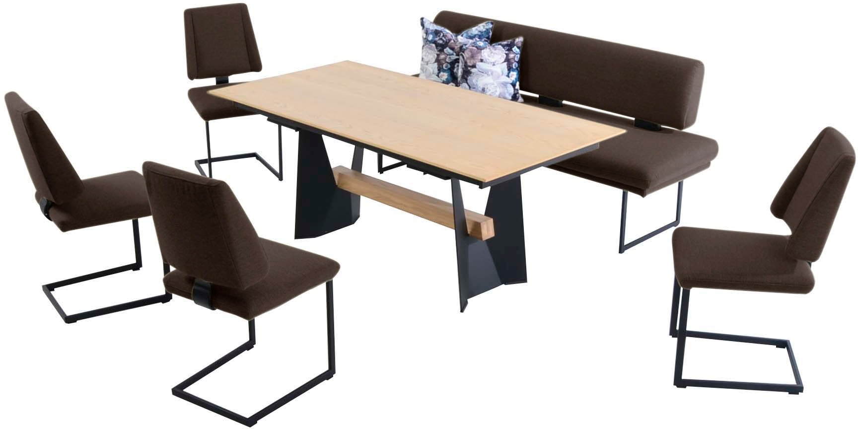 K+W Komfort & Wohnen Essgruppe "Longbeach" 6 Stk. tlg. Essgruppe in Spitzkissenoptik mit 4 Freischwingern, Gestell in Metall