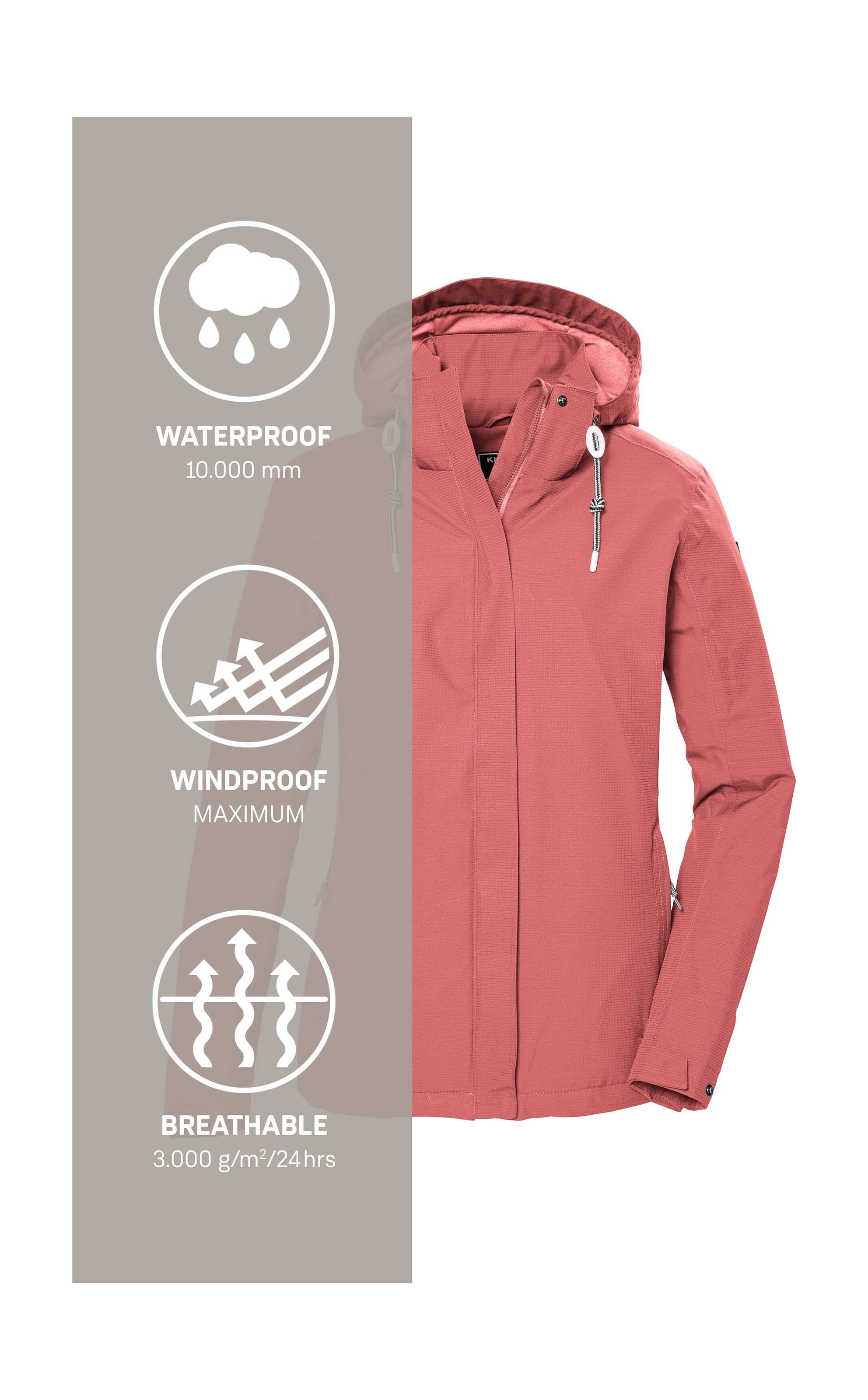 Killtec Outdoorjacke »KOS 61 WMN JCKT«, Wasserdicht, atmungsaktiv, abnehmbare Kapuze, nachhaltige Herstellung