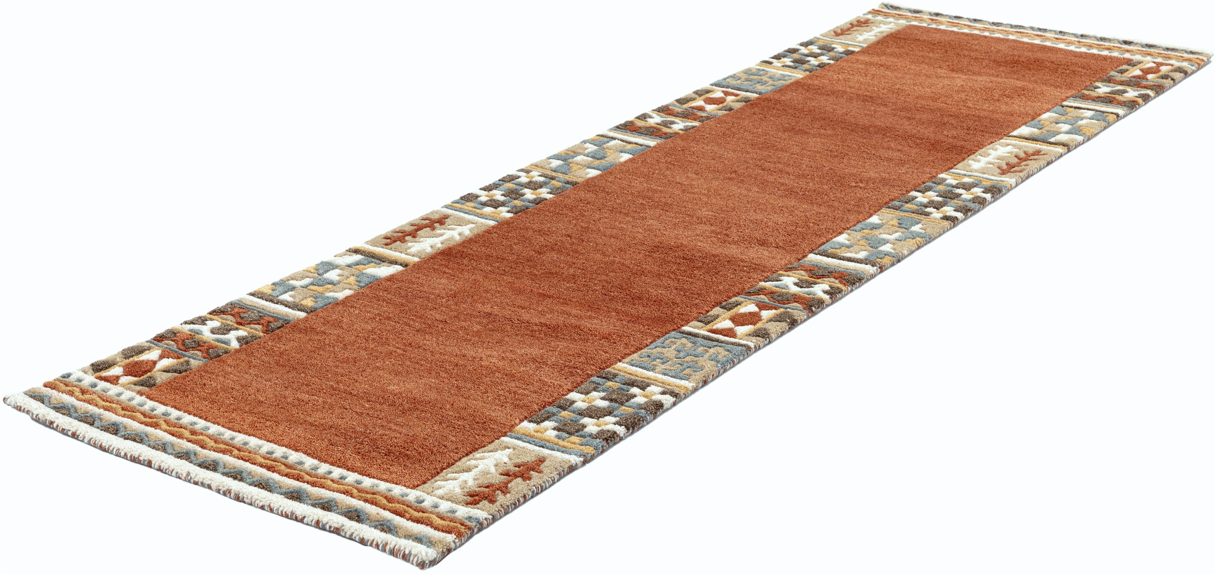 THEKO Läufer »Nuno, reine Wolle,  Handgefertigt, mit Bordüre« rechteckig 14 mm Höhe handgetuftet, Brücke, Wohnzimmer, Schlafzimmer, Esszimmer