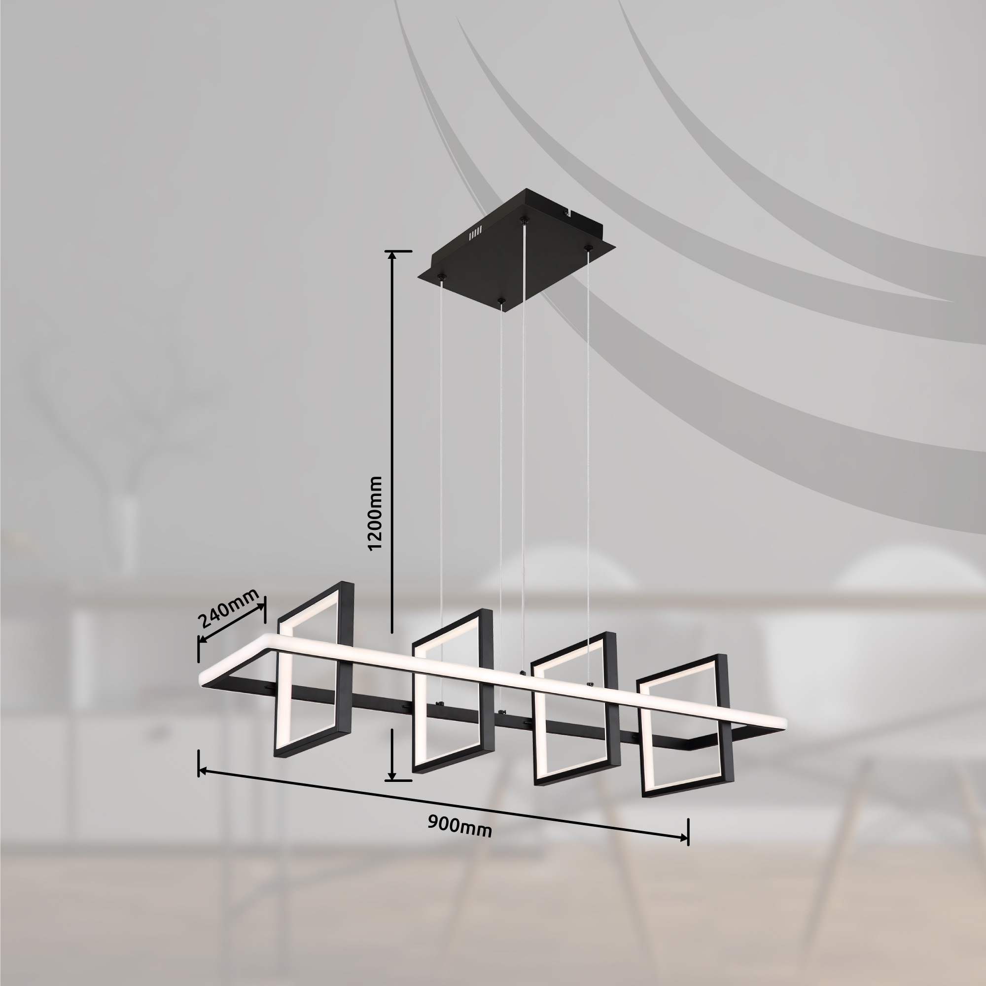 GLOBO LIGHTING Hängeleuchte »WOLFHARD« LED-Modul 1 Stk. Hängeleuchte Schwarz, Aluminium, Silikon opal, dimmbar, LED 55W