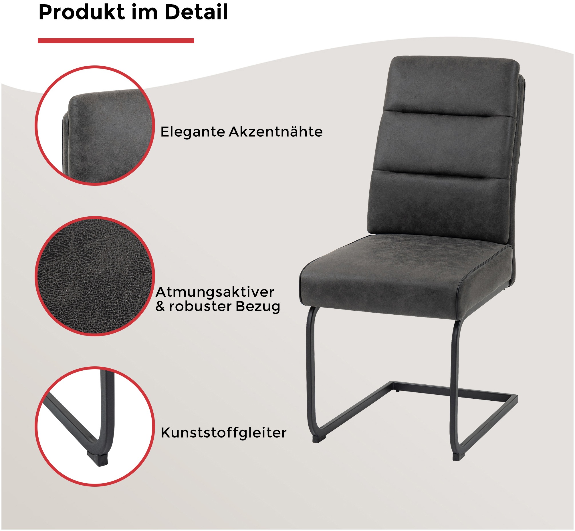 Thumbnail - Duo Collection Esszimmerstuhl "Marga Freischwinger, 2er- Set" (Set) 2 Stk.extra Polsterung mit Taschenfederkern, Fußglei...