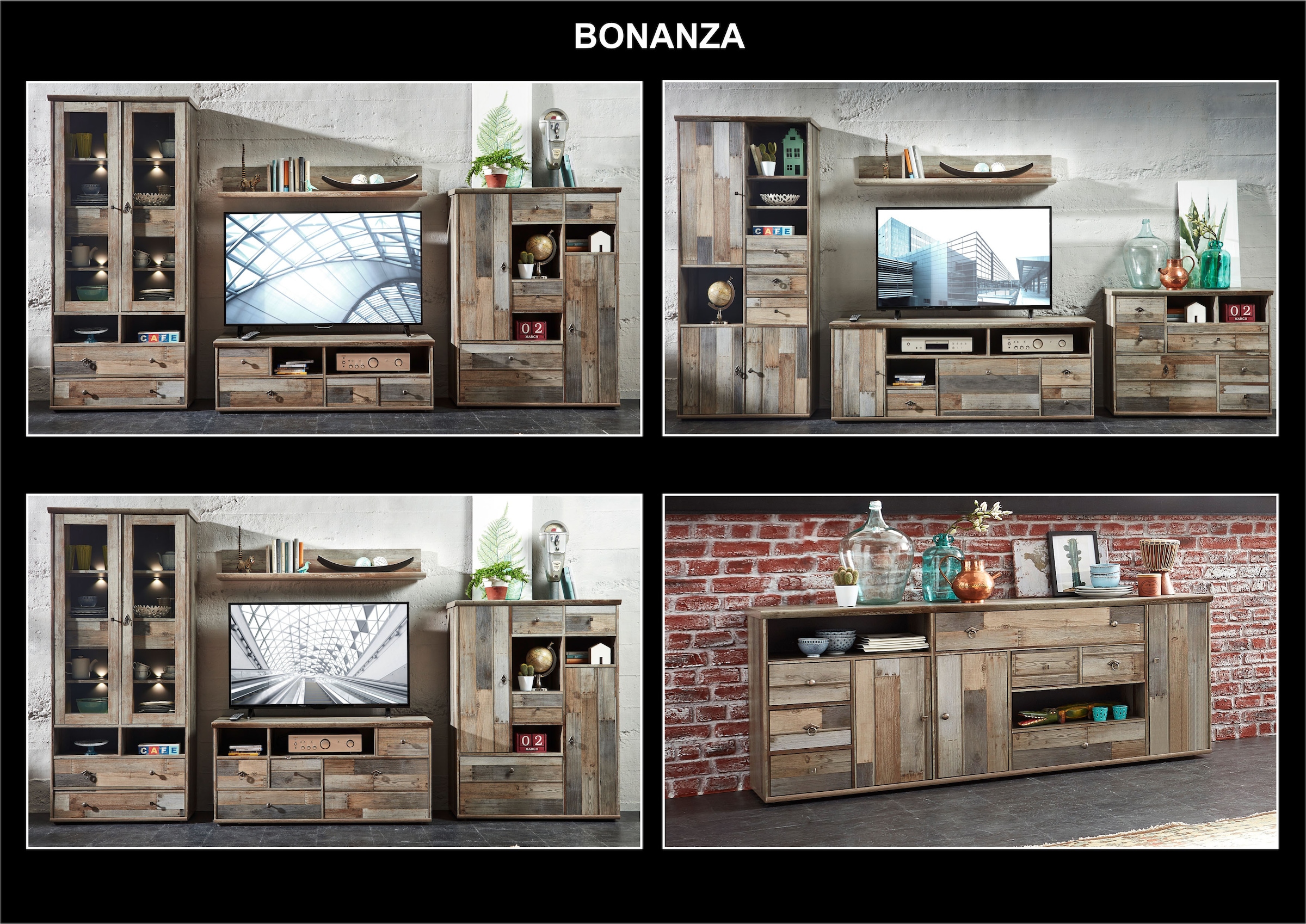 Innostyle TV-Board »BONANZA«, (1 St.), 4 Schubladen, 1 Klappe, 2 Fächer, 1 Kabeldurchlass, ABS Kantenschutz