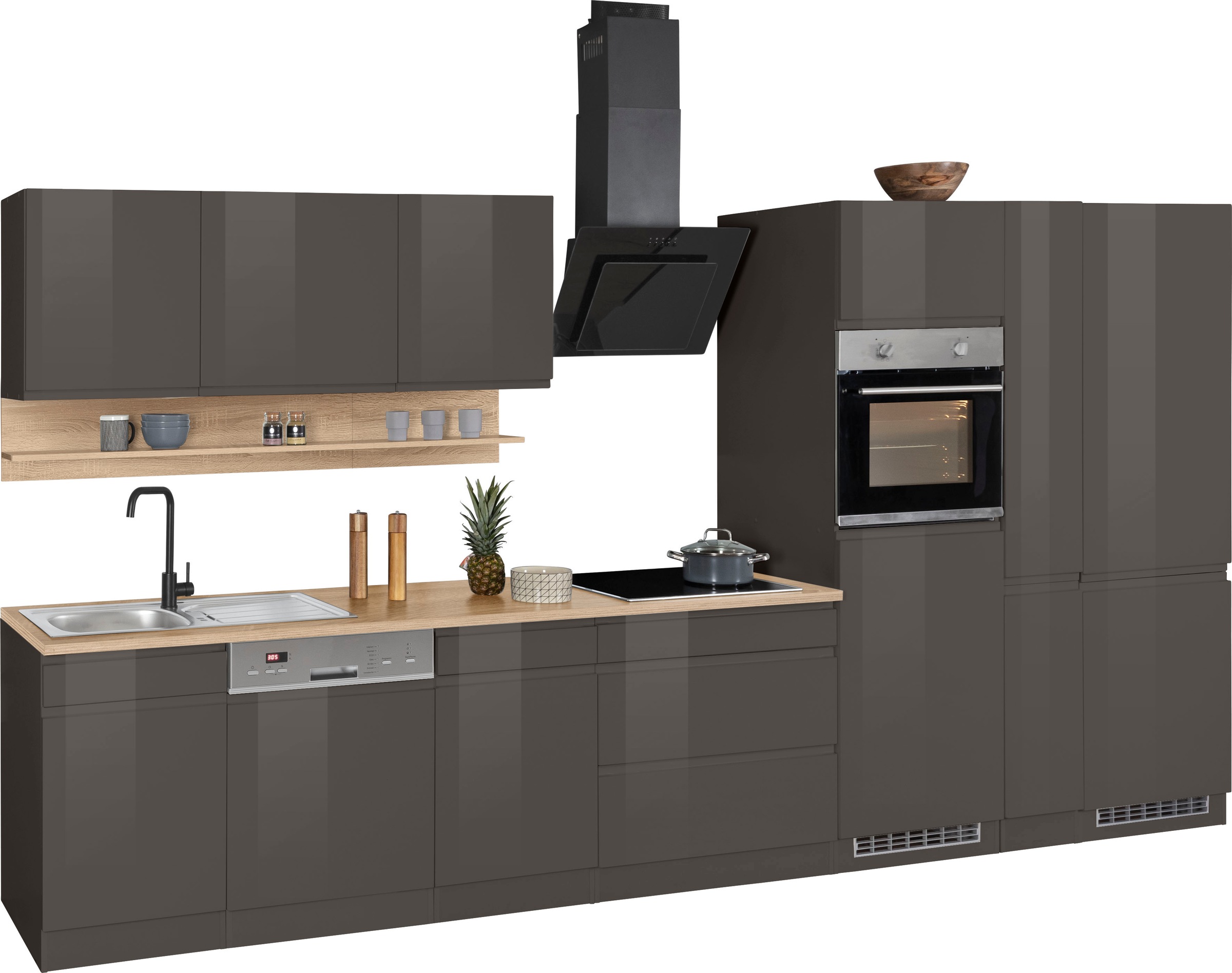 HELD MÖBEL Küchenzeile »Virginia«, Breite 390 cm, mit Glaskeramik-oder Induktionskochfeld
