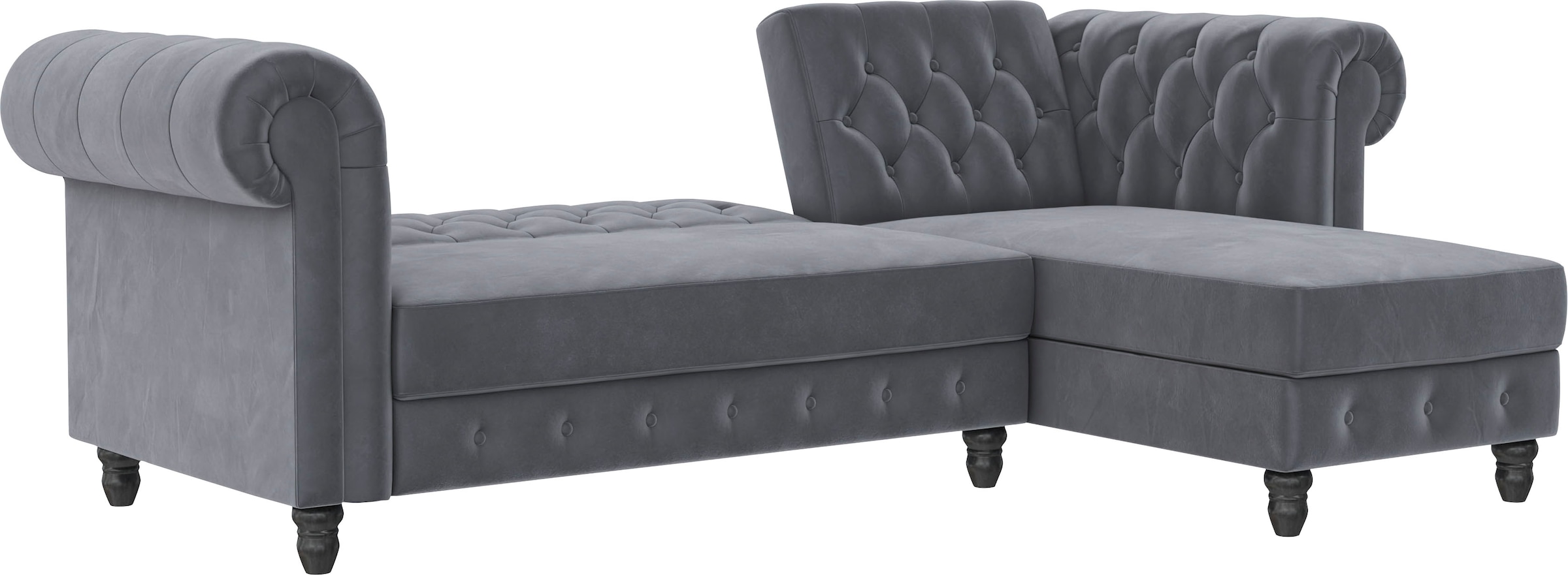 Dorel Home Ecksofa »Felix, L-Form, 241 cm (Liegefl.108x195 cm), Recamiere tauschbar,«, verstellb. Rückenlehne, Bett-Funktion, Velours, Kunstleder, Vintage