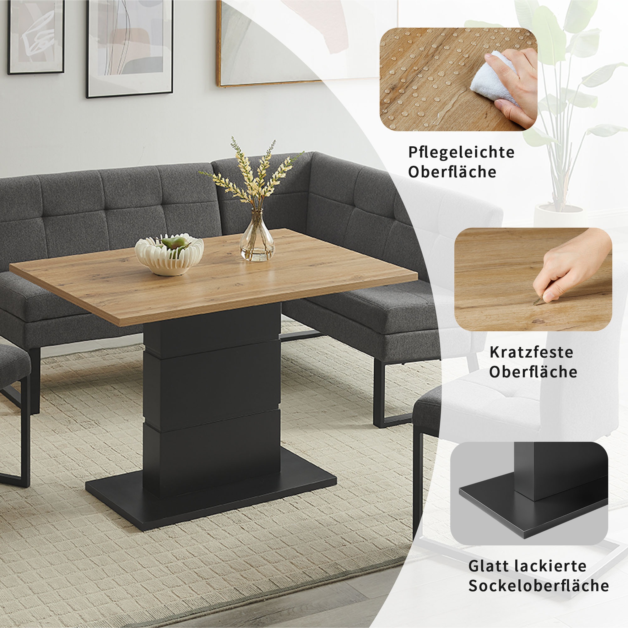 Esstisch HOME AFFAIRE "Geranie", schwarz (naturfarben), B:120cm H:76cm T:80cm, MDF, Tische, Esstisch, mit pflegeleichter Melaminoberfläche, lackierter Fuß 2