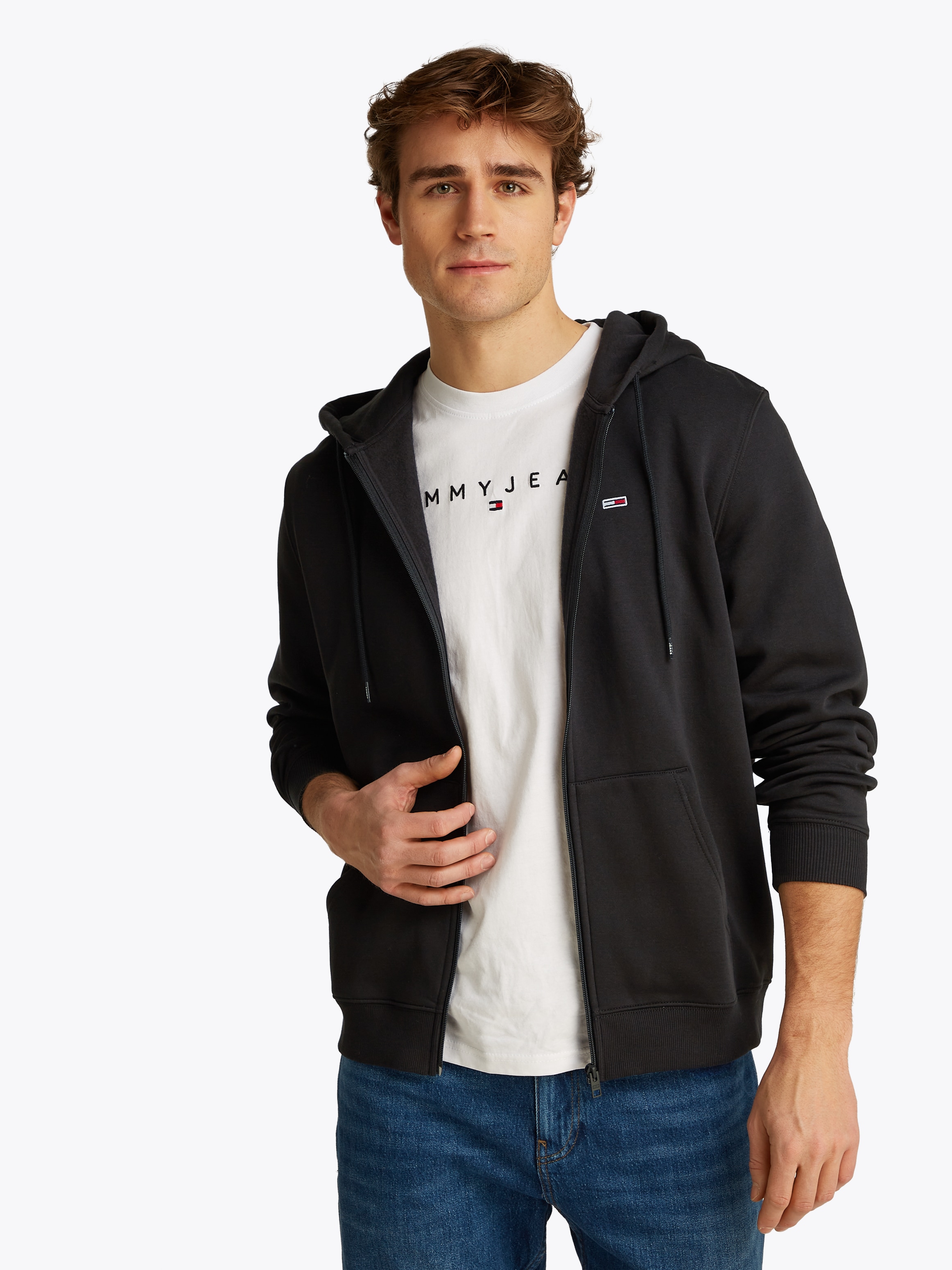 Tommy Jeans Sweatshirt "TJM REG S FLAG ZIP FLEECE THRU", mit bestickten Mar günstig online kaufen