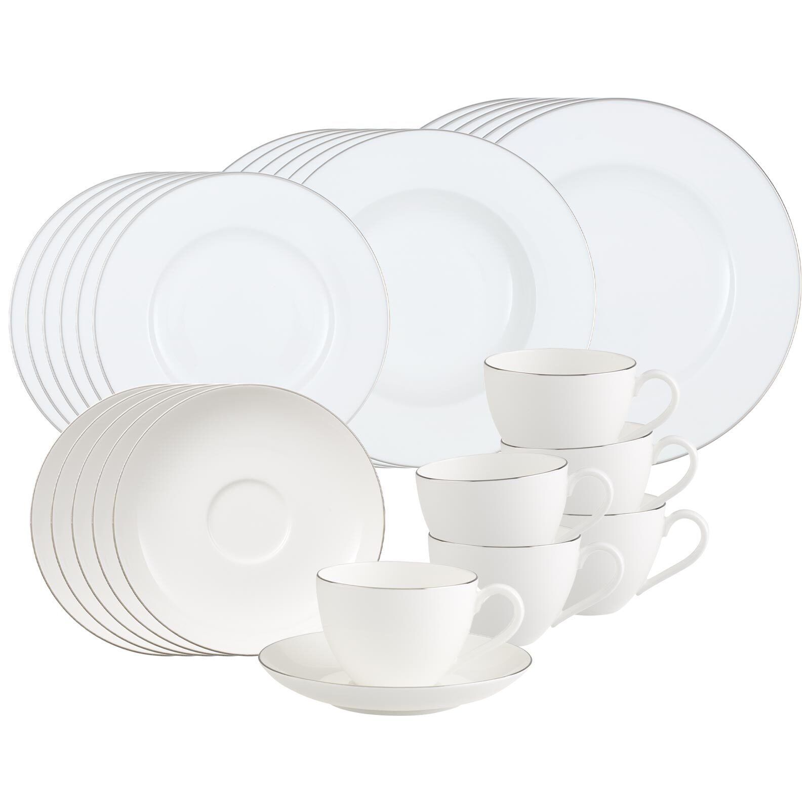 Villeroy & Boch Geschirr-Set "Kombiservice Anmut Platinum No.1 30er Set weiß" Spülmaschinengeeignet