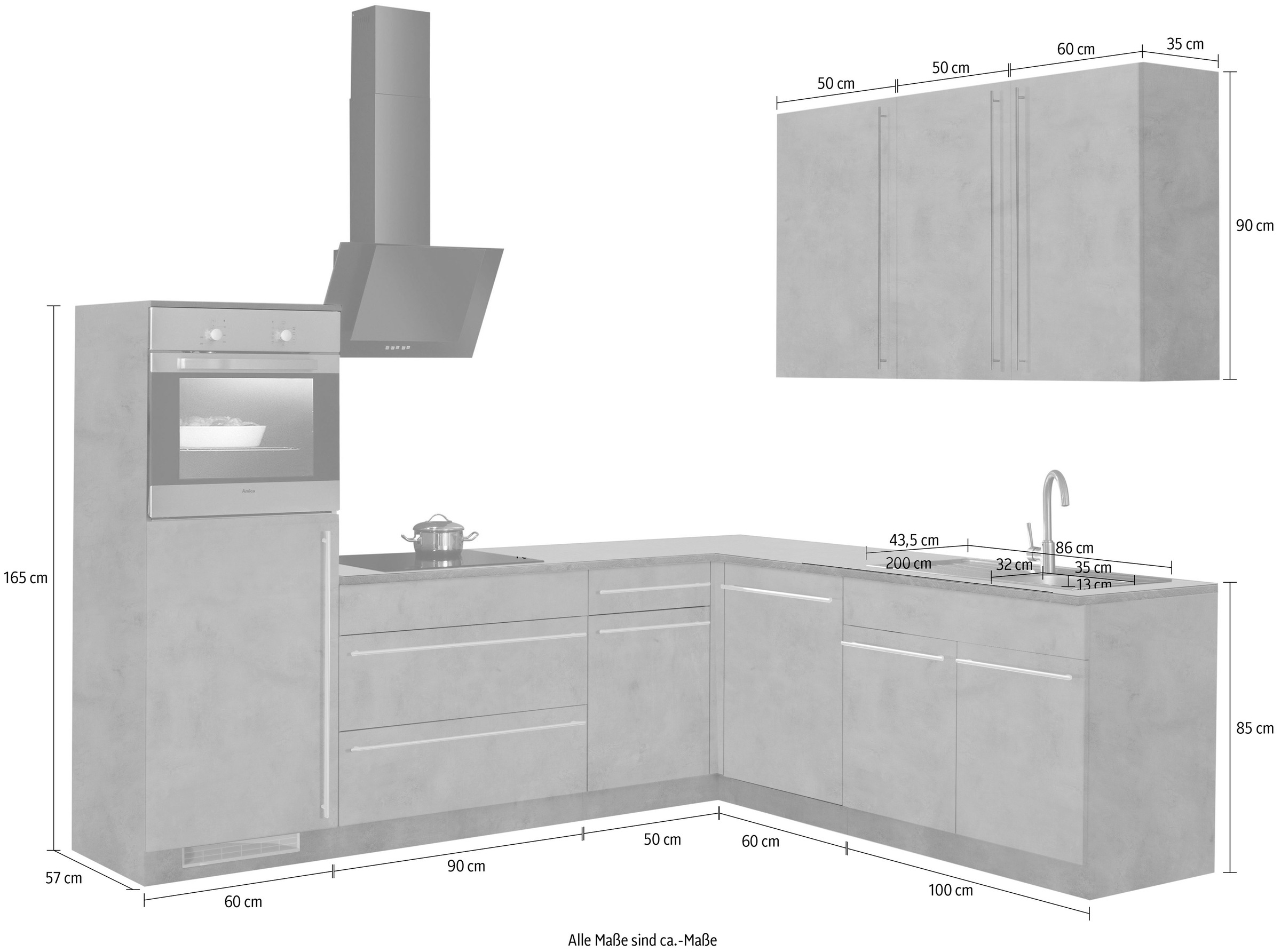 wiho Küchen Winkelküche »Chicago«, ohne E-Geräte, Stellbreite 260/220 cm