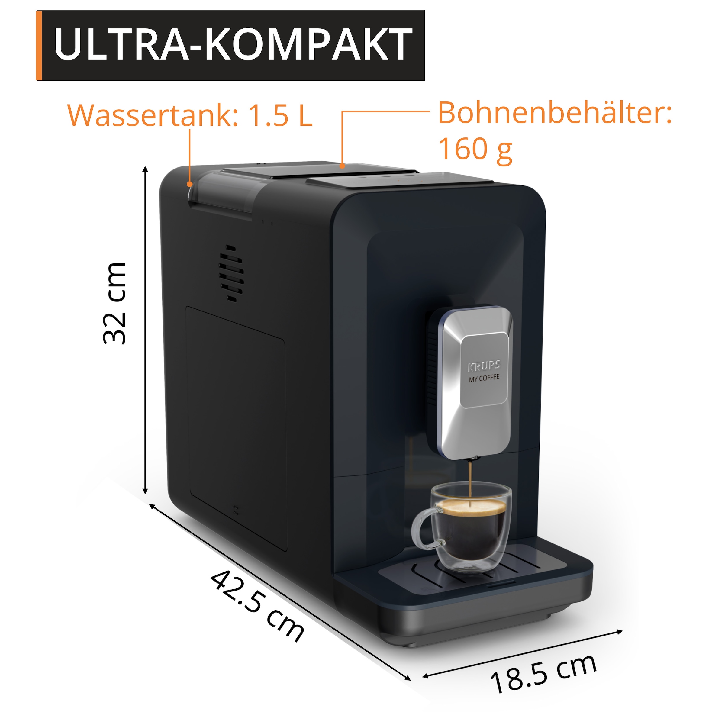 Krups Kaffeevollautomat »EA2004 My Coffee« super-kompakt, 3 Rezepte, Touchpanel, einfache Reinigung und Pflege