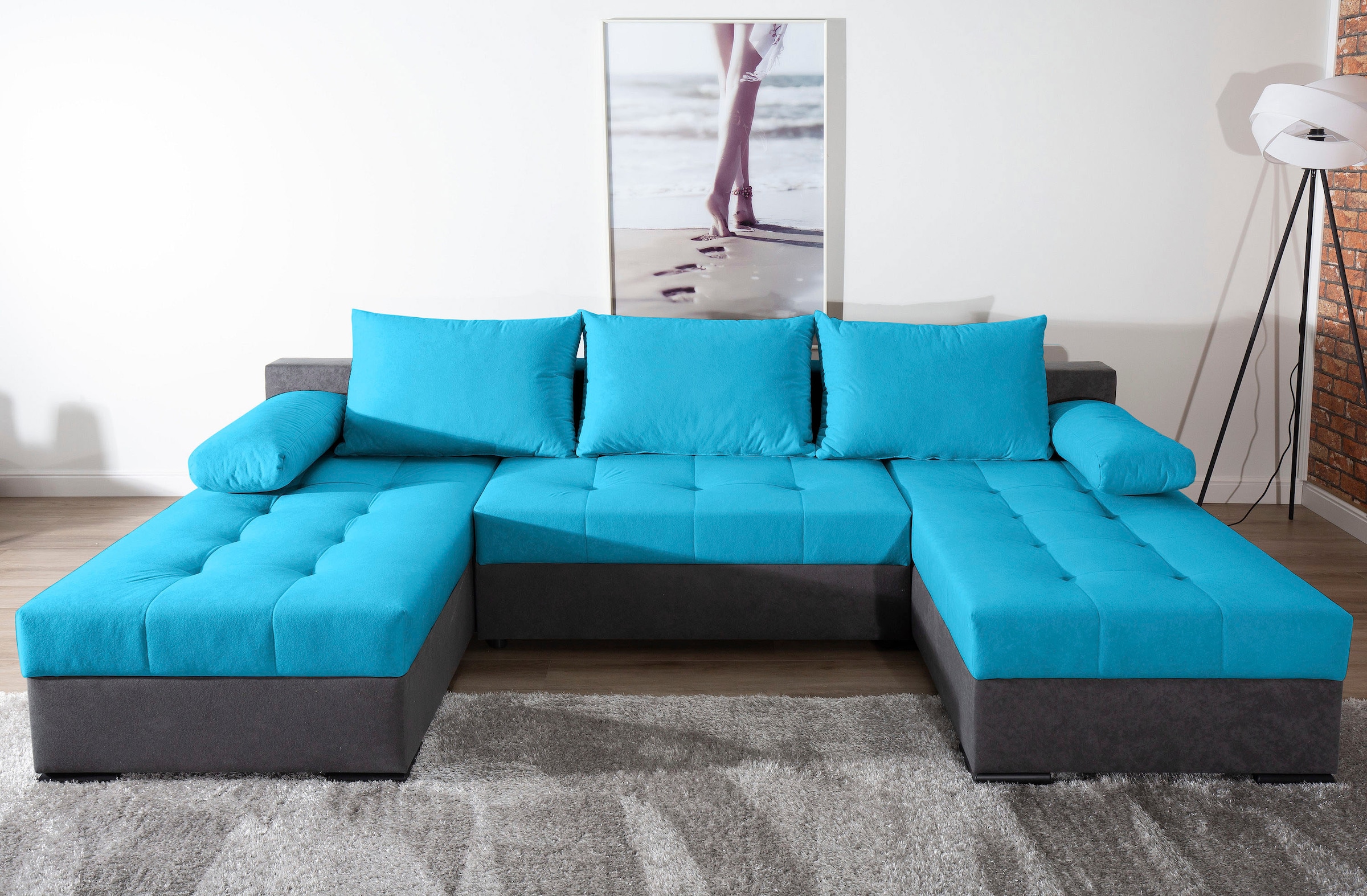 COLLECTION AB Wohnlandschaft »Josy U-Form, Breite 269 cm, Flachgewebe, Struktur, Cord & Cord/Mix«, (Cord-/Mix), inkl. Bettfunktion, Bettkasten, mit 3 gleich großen Rückenkissen