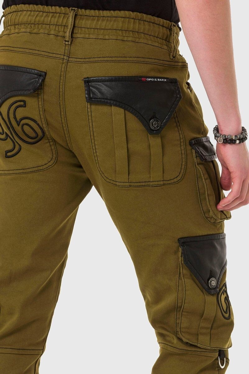 Cargojeans CIPO & BAXX "Hose", Herren, Gr. 33, Länge 32, grün (khaki), 98% Baumwolle, 2% Elasthan, unifarben, regular fit lang, Jeans, Lässige Details und Applikationen 2