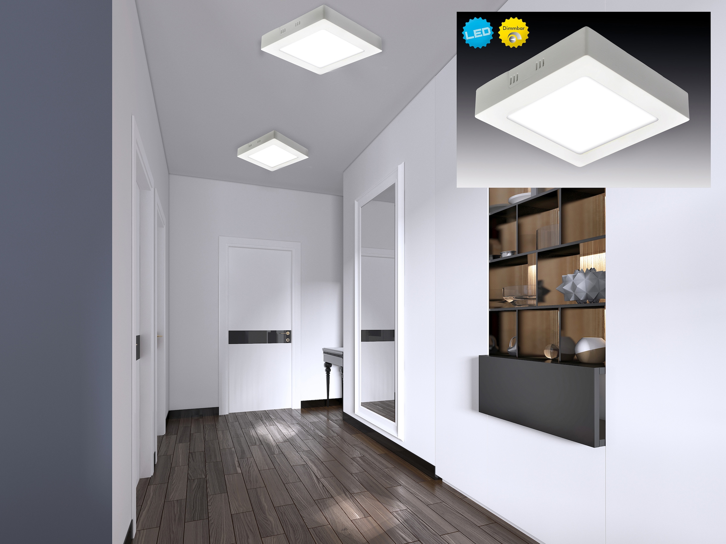 näve LED Panel »Dimplex«, 1 flammig, Leuchtmittel LED-Modul | LED fest integriert, Aufbaupanel eckig weiß, dimmbar, Phasenan- und abschnitt, 17,2x17,2cm