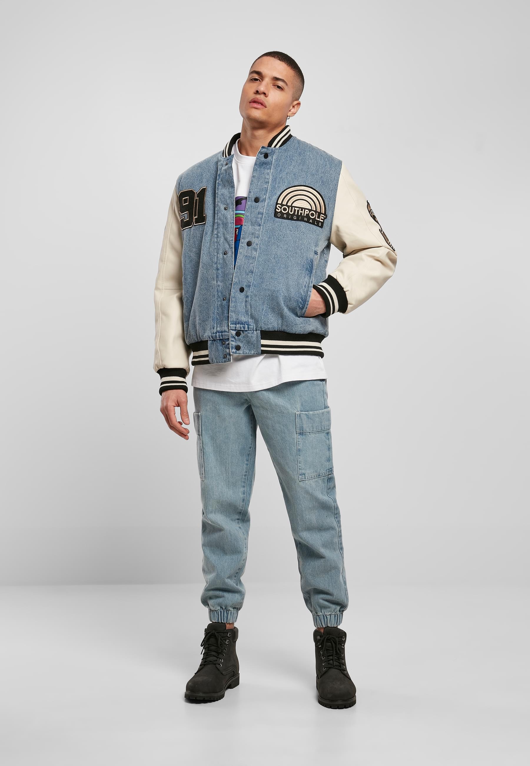 Southpole Collegejacke »Southpole Herren Southpole Denim College Jacket«, (1 St.), ohne Kapuze