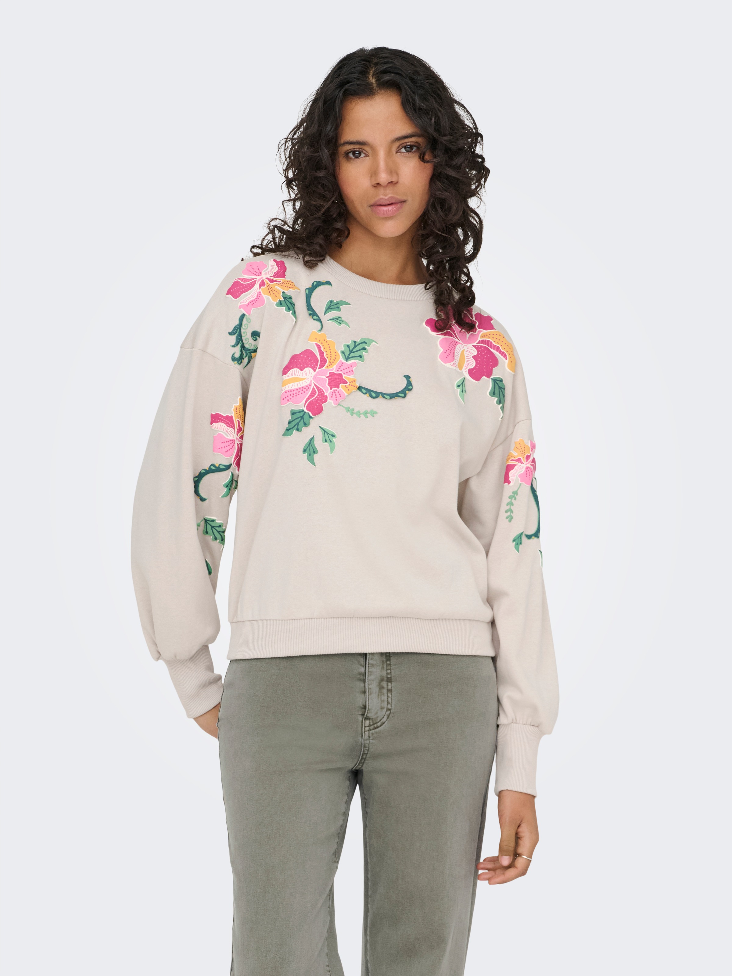 ONLY Sweatshirt "ONLBROOKE L/S O-NECK FLOWER SWT", Baumwollmischung, regula günstig online kaufen