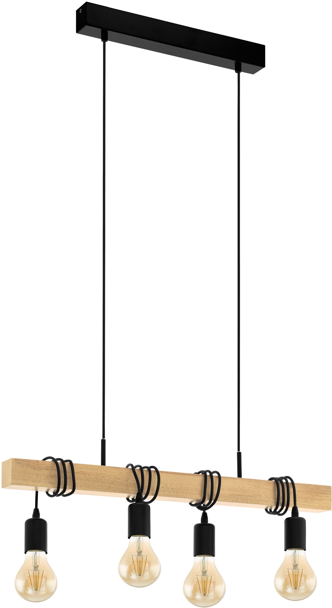 EGLO Pendelleuchte »TOWNSHEND«, 4 flammig, Leuchtmittel E27 | ohne Leuchtmittel, schwarz, braun / L70 x H110 x B10,5 cm / Vintage / Retro / Esstisch