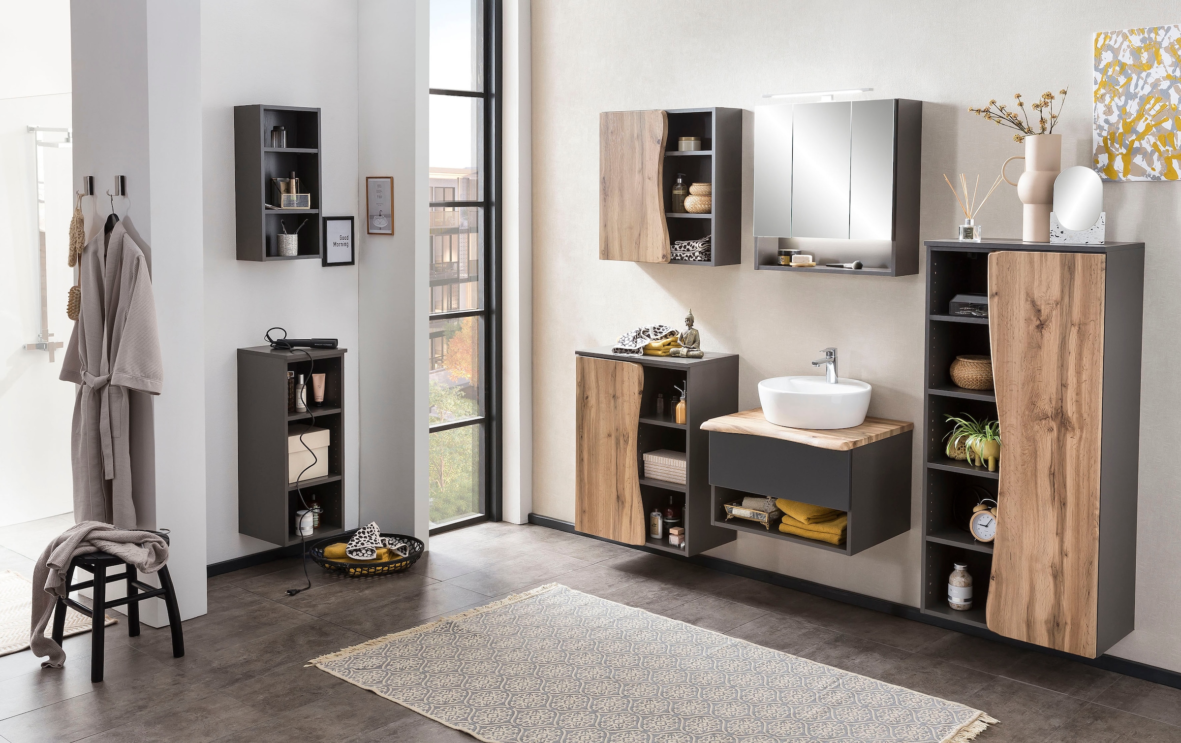 welltime Waschbeckenschrank »Stubach«, Abdeckplatte mit Baumkante