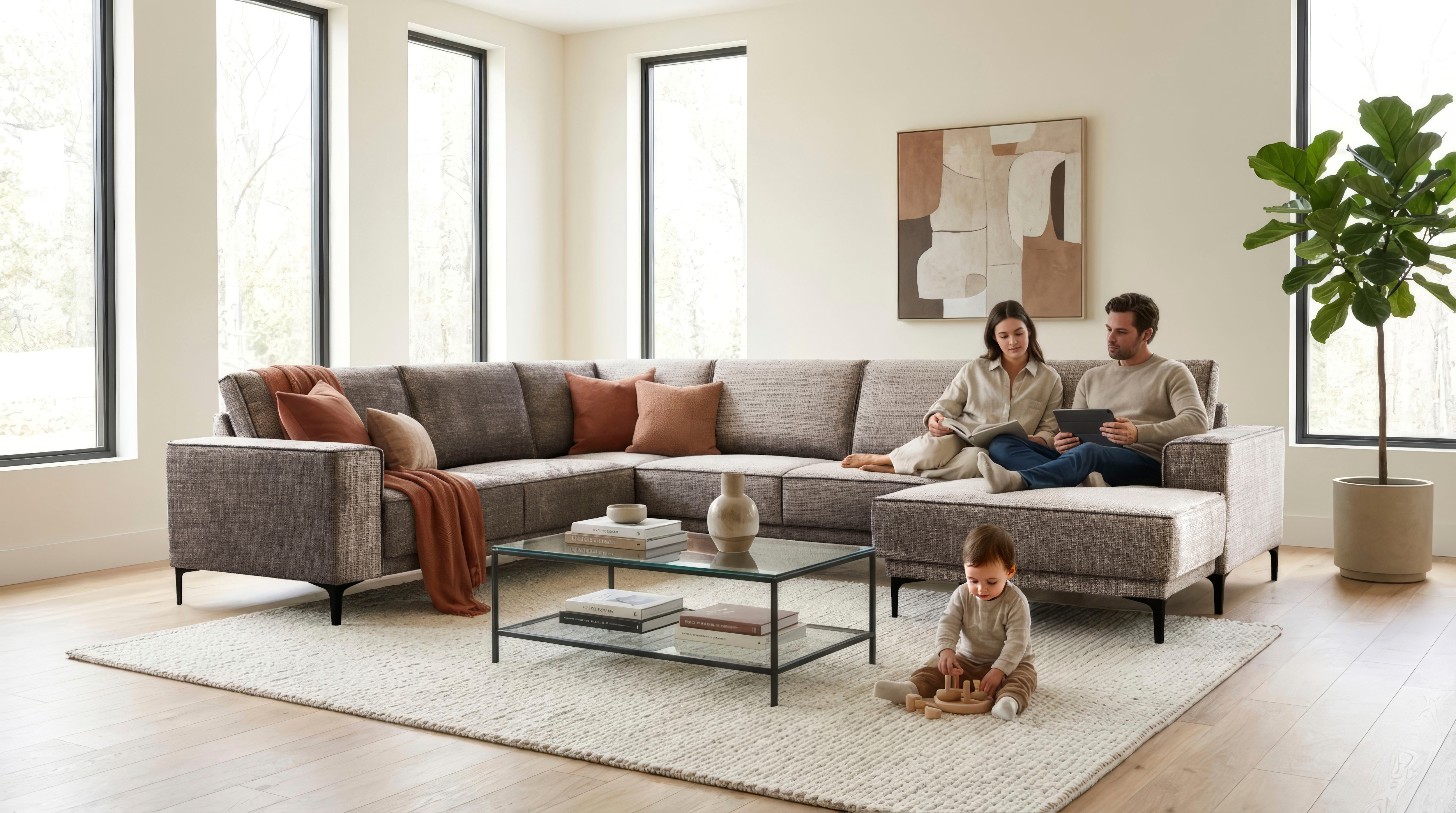 OTTO home Wohnlandschaft "OLAND Chenille U-Form, XXL, B: 342 cm, Skandi-Design" Skandi-Design in Struktur, Flachgewebe, Luxus-Microfaser, Boucle