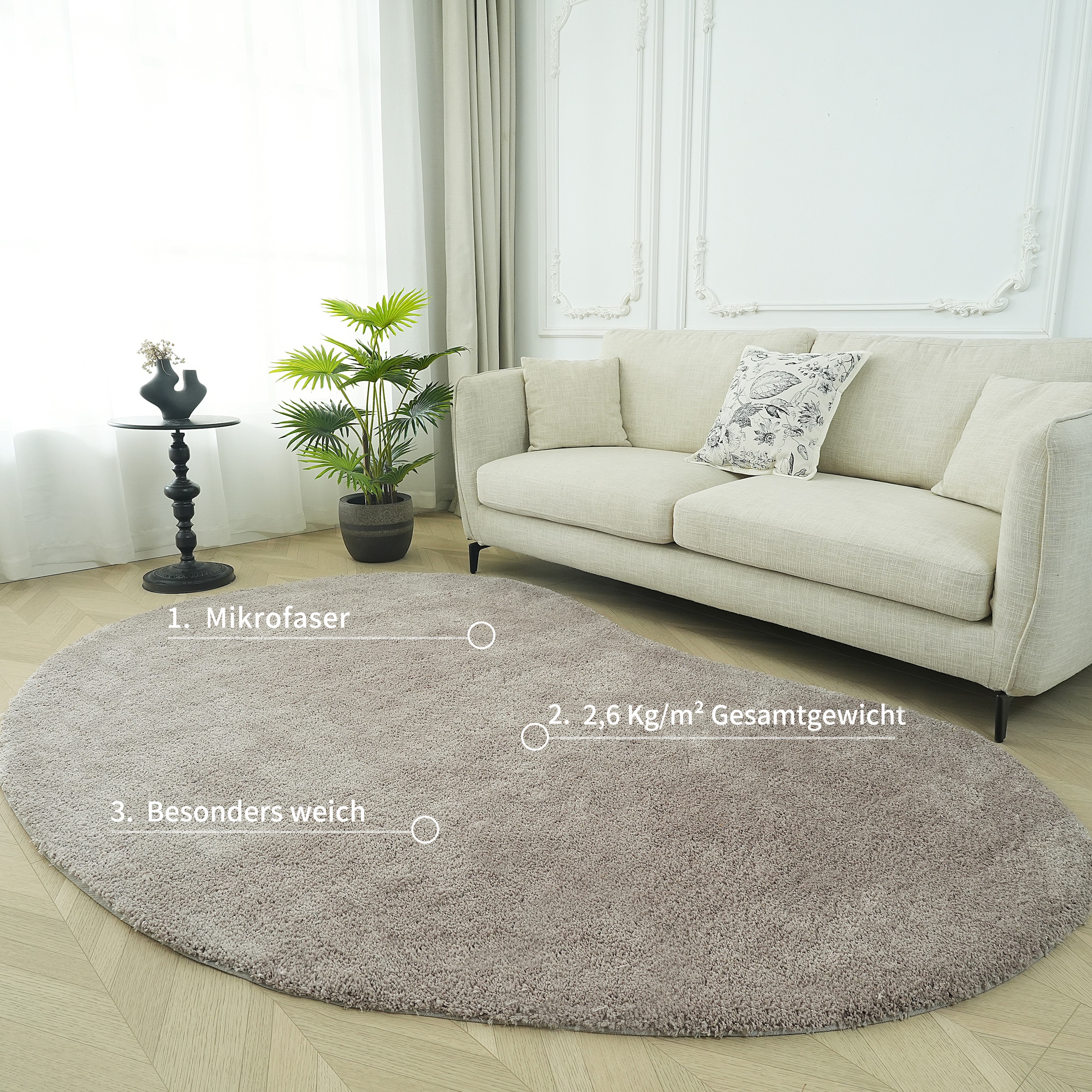 LeGer Home by Lena Gercke Hochflor-Teppich »Halrum, einfarbig, besondere Form, modern«, U-förmig, 25 mm Höhe, organische Form, bean shape, kuschelig, Wohnzimmer, Schlafzimmer