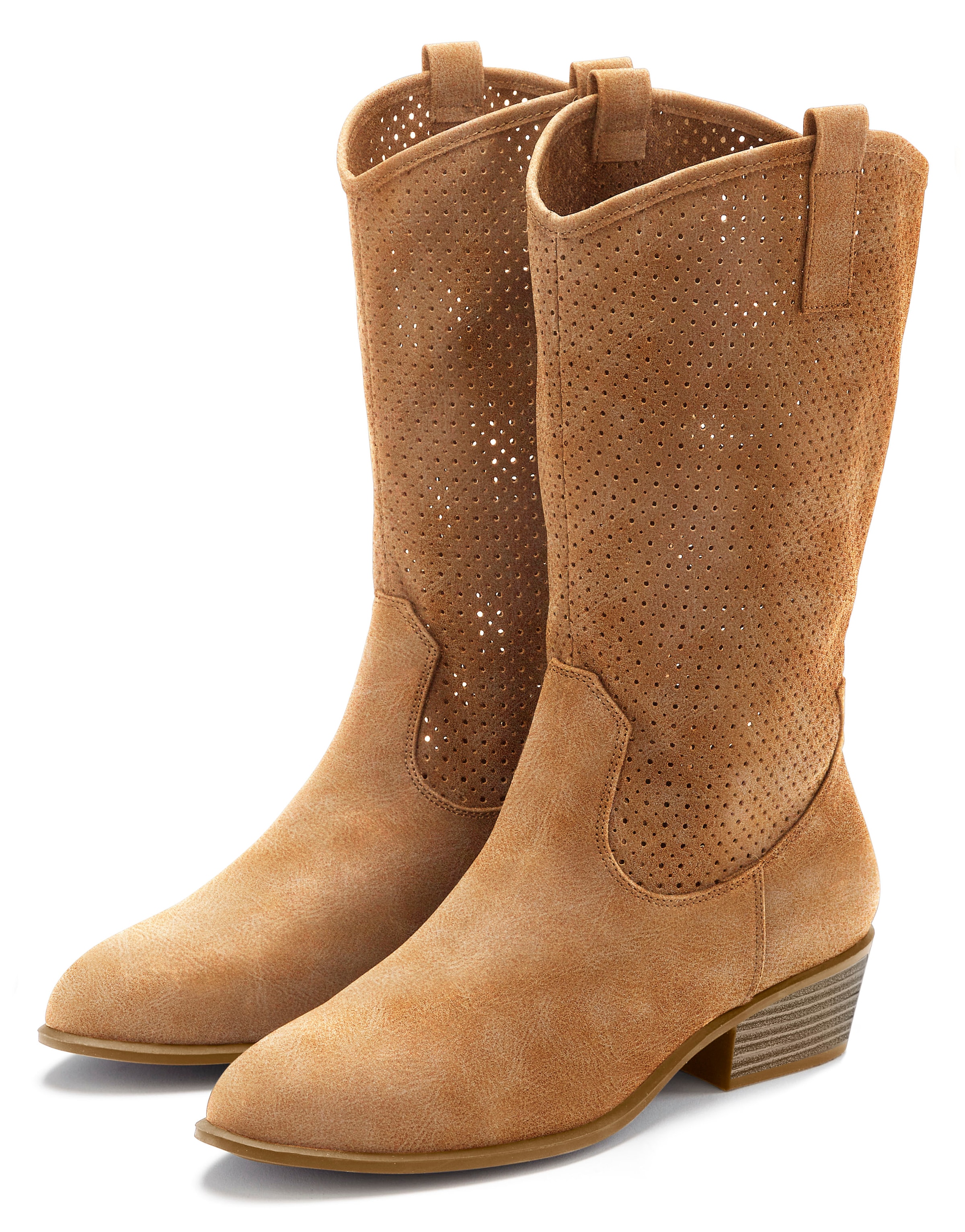 LASCANA Westernstiefel "Herbst Boots, Ankle Stiefelette, Schlupfstiefel, Cowboy-Stiefel," mit kleinen Cut-Outs im Cowboy-Look