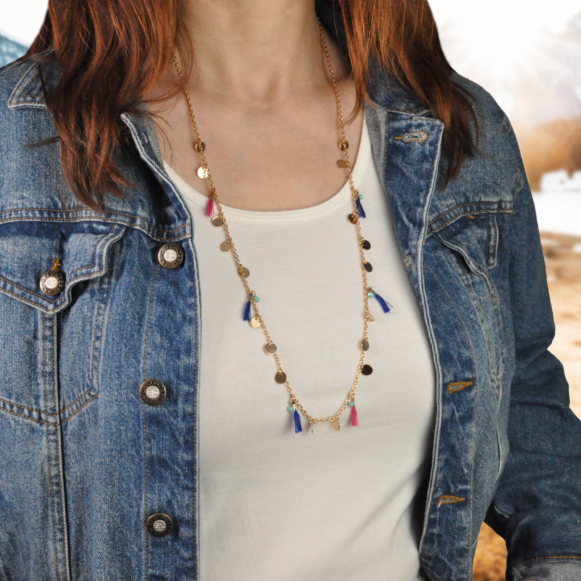 Steuer Collierkettchen »Collier mit bunten Quasten und Plättchen goldfarben«
