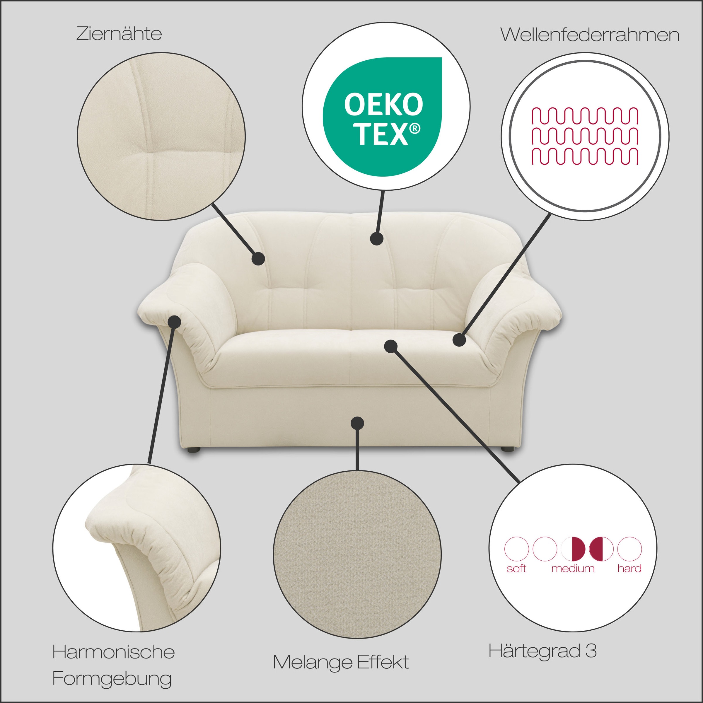 Thumbnail - DOMO collection 2-Sitzer "Pegnitz, zeitlos, elegante Armlehnen, komfortabel, Breite 155cm"